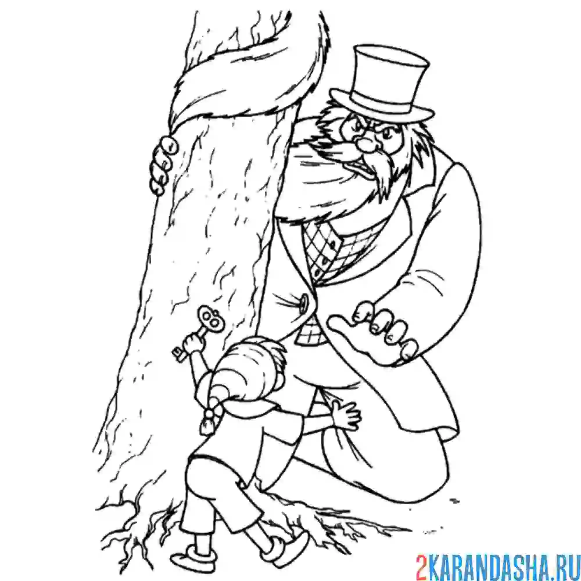 Раскраска буратино обману карабаса-барабаса