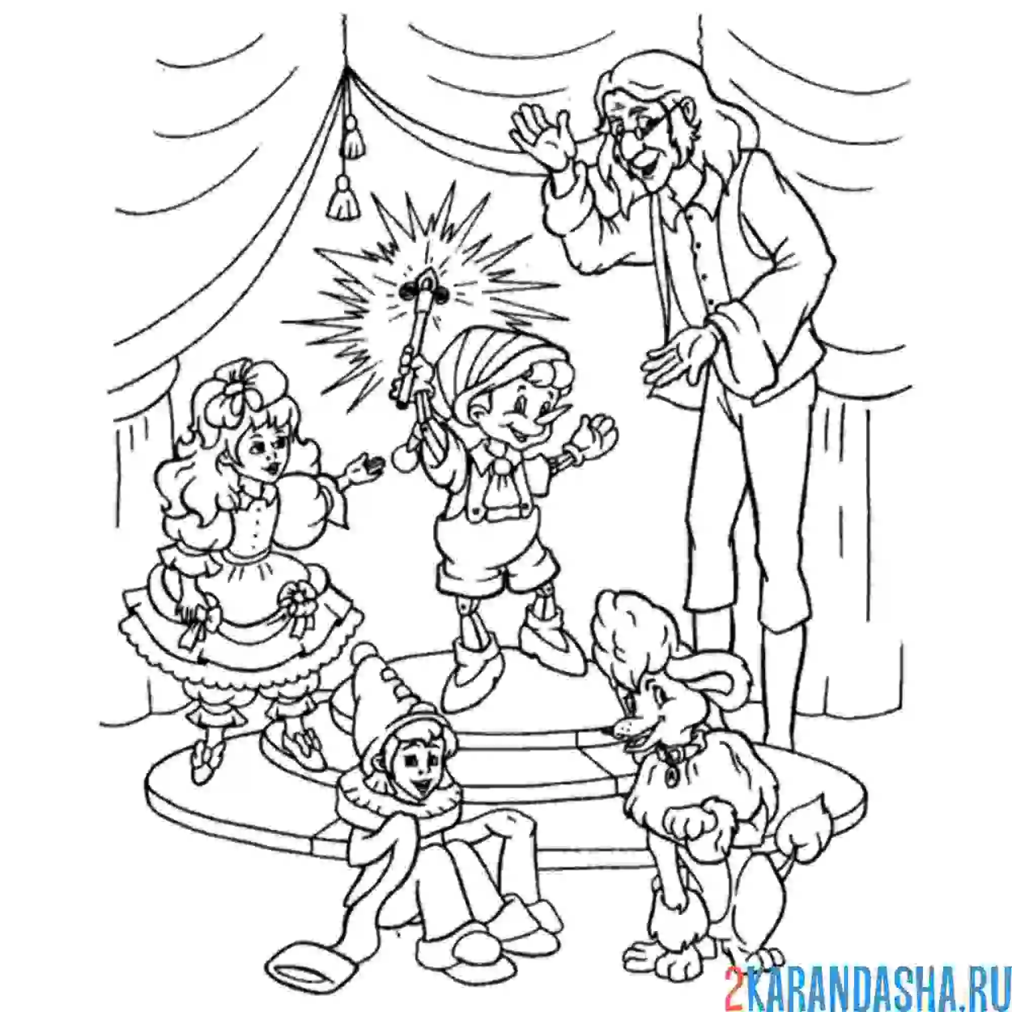 Раскраска буратино и все его друзья