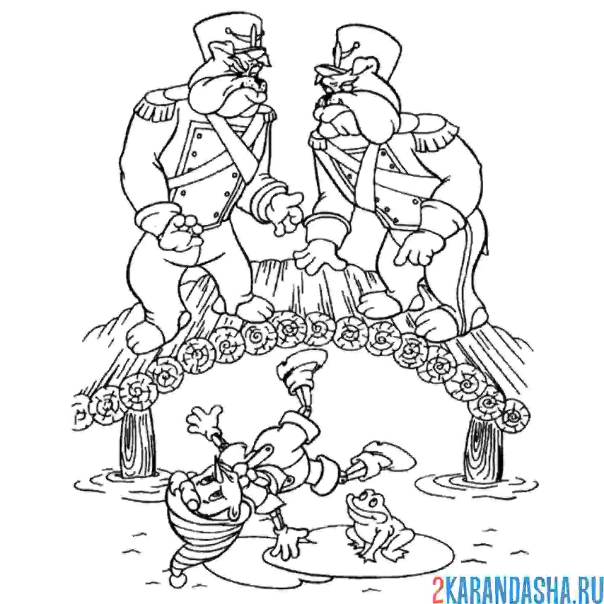 Раскраска буратино упал