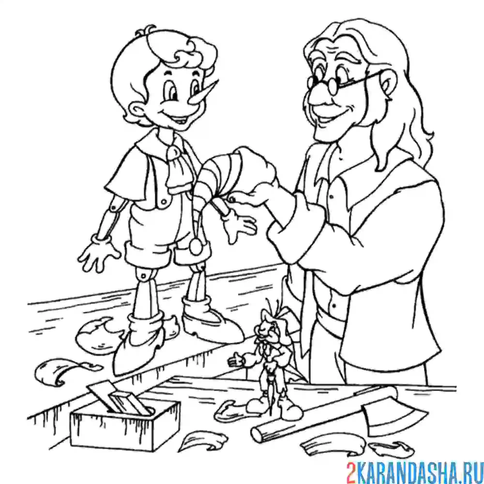 Раскраска папа карло сделал буратино