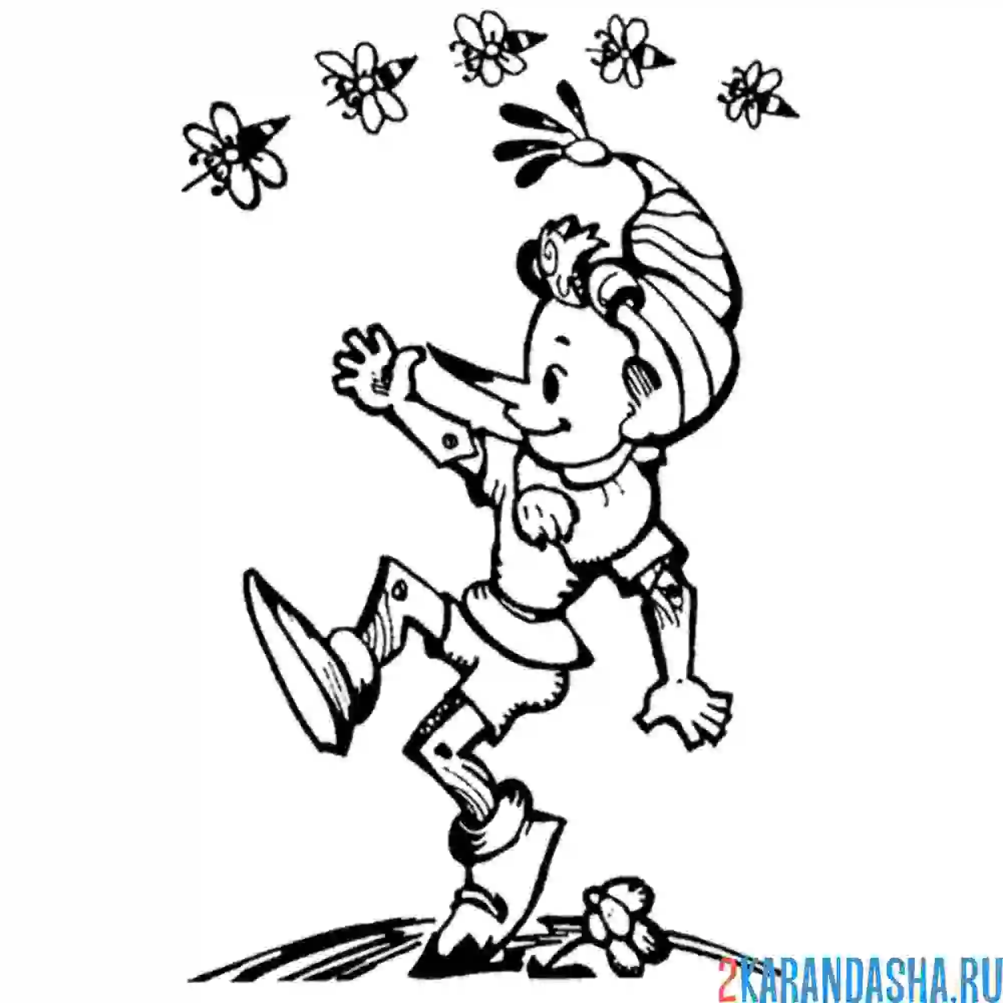 Раскраска буратино гуляет