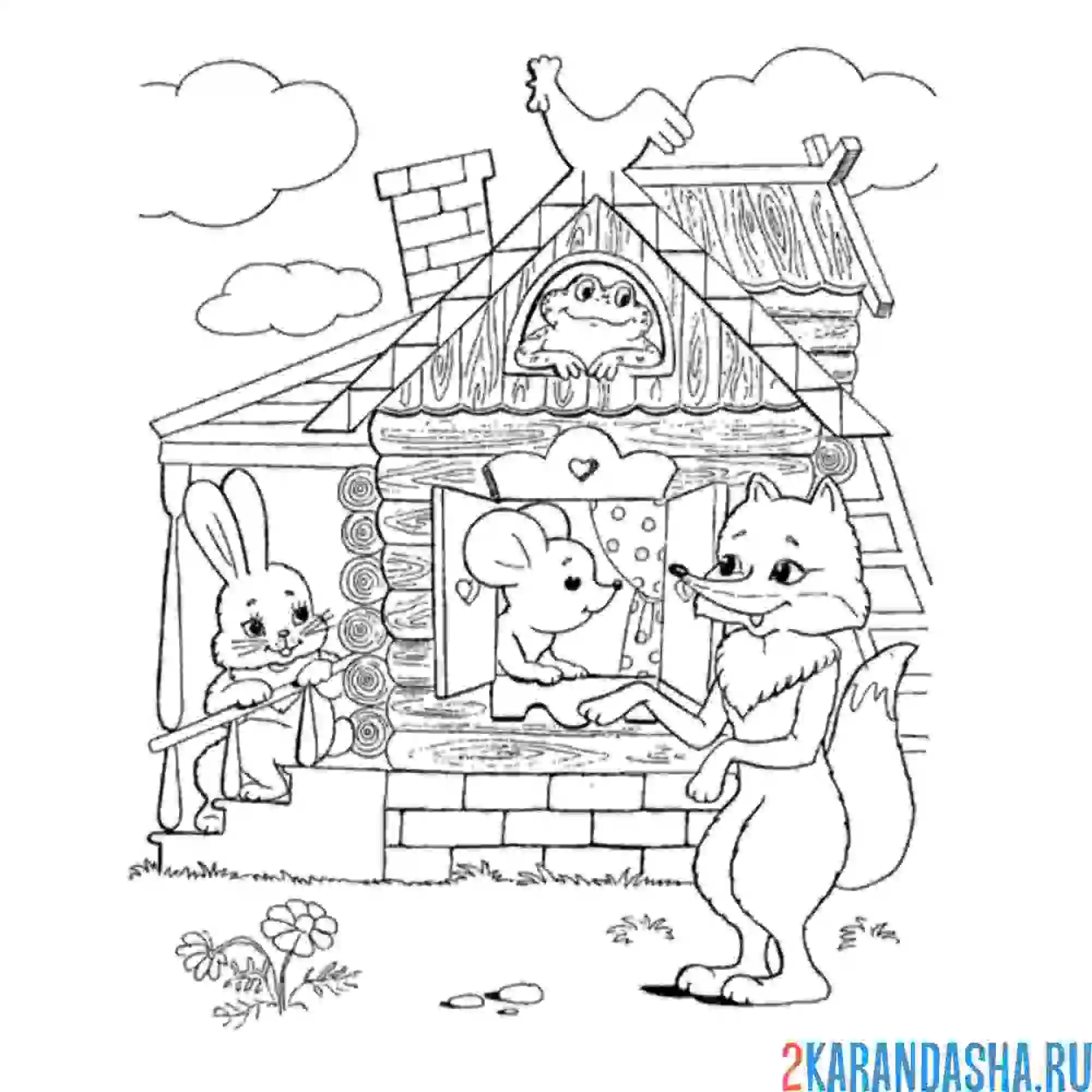 Раскраска лиса теремок