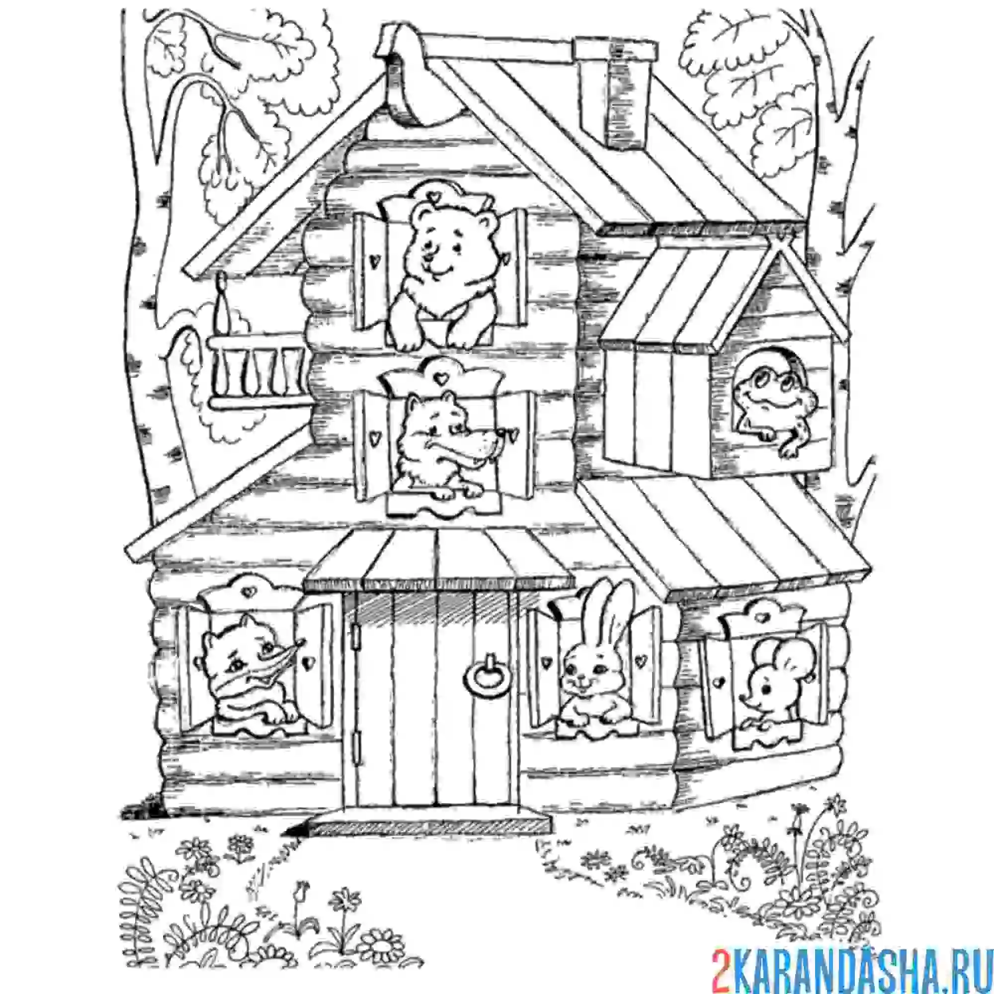 Раскраска все животные в теремке