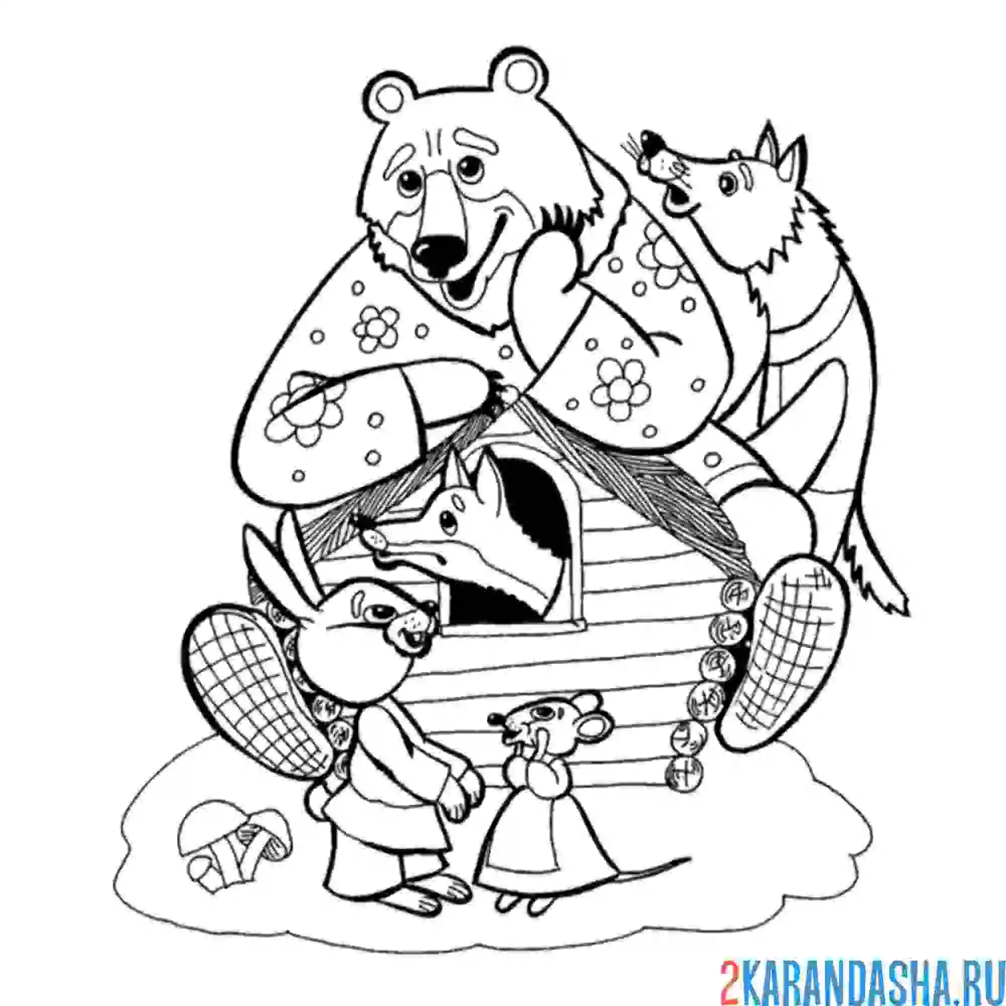 Раскраска мишка на теремке