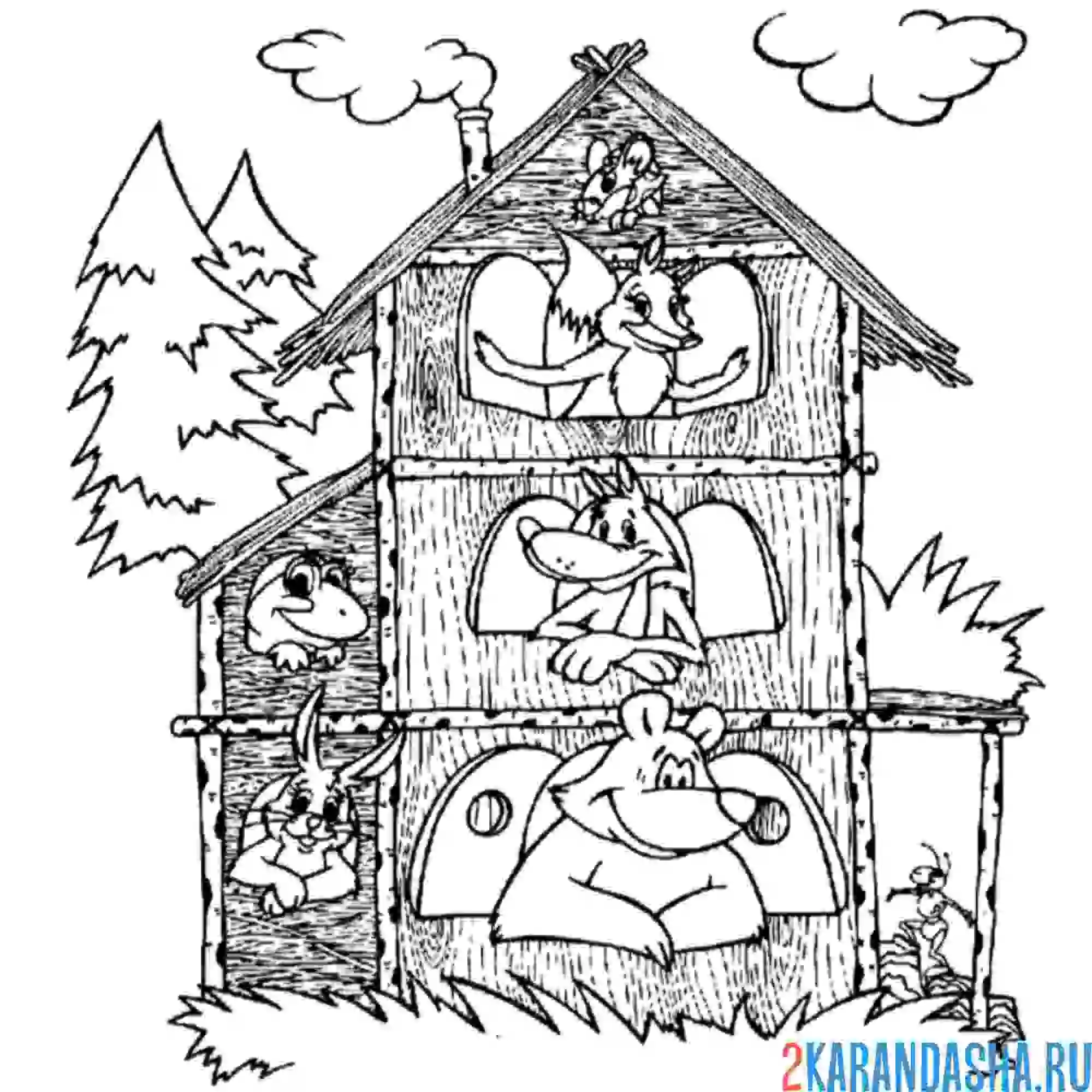 Раскраска новый большой теремок
