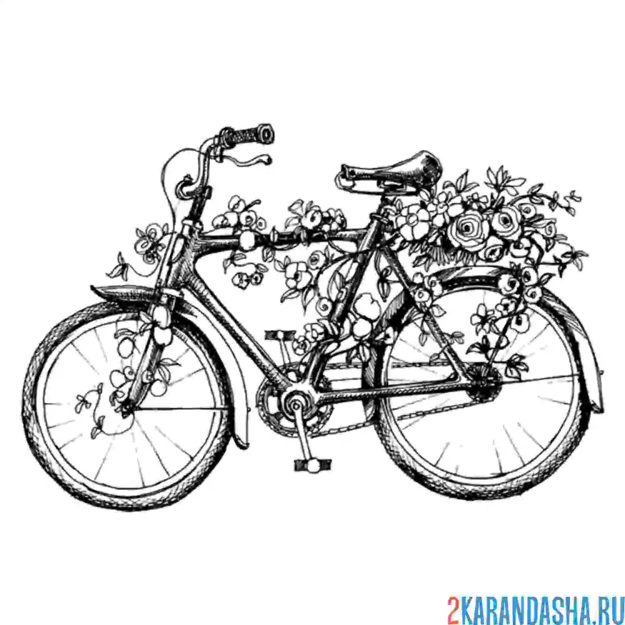 Раскраска велосипед с цветами