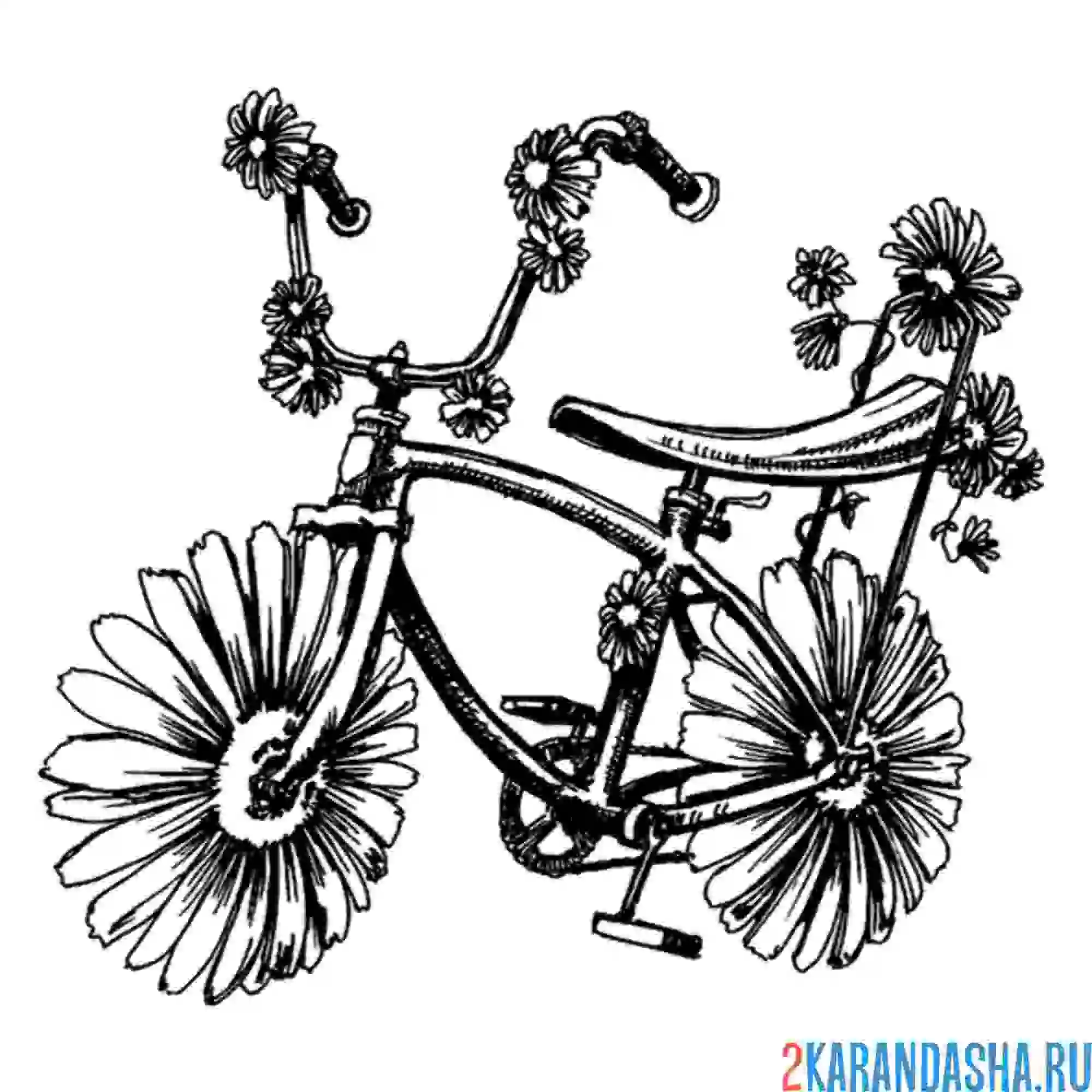 Раскраска цветочный велосипед