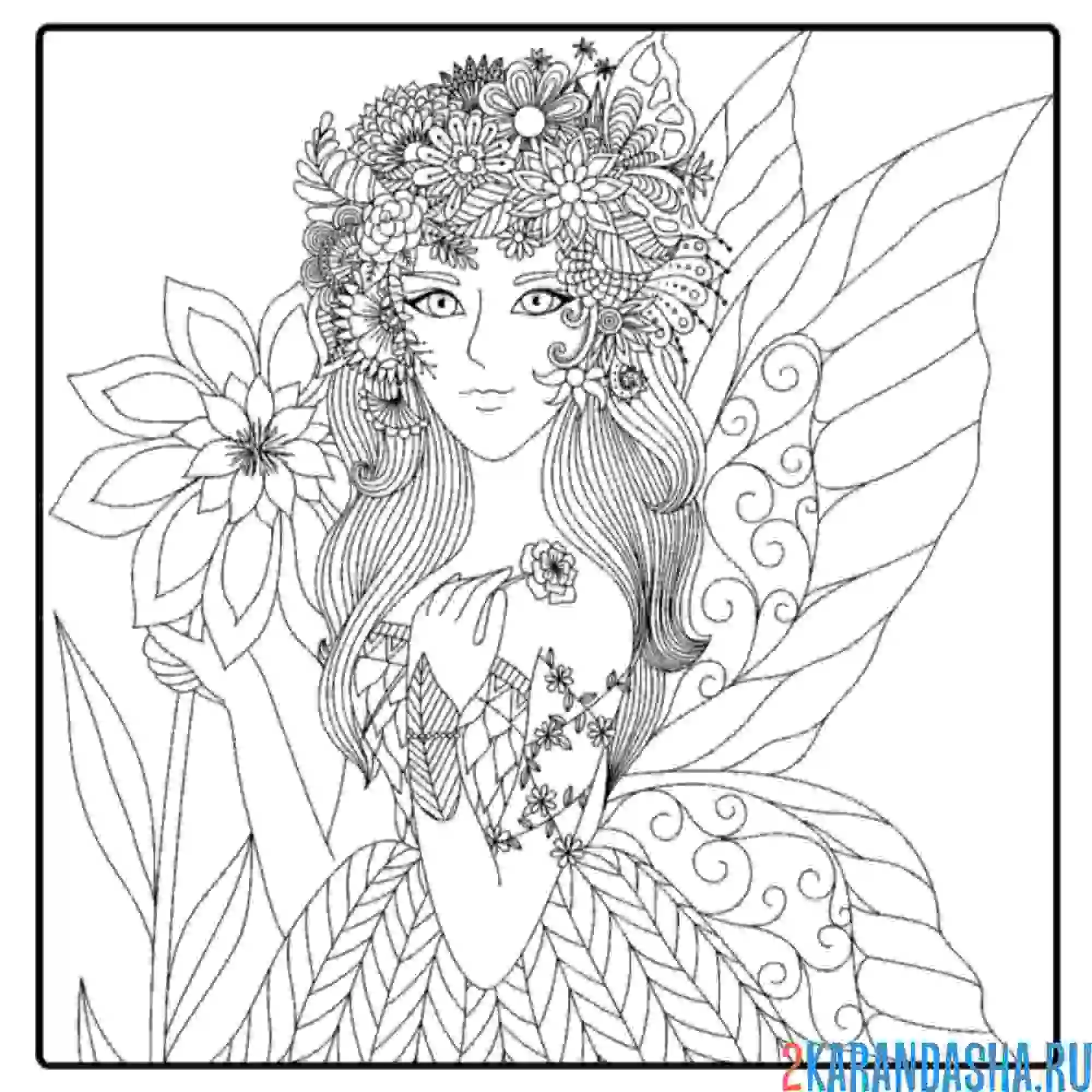 Раскраска девушка фея арт