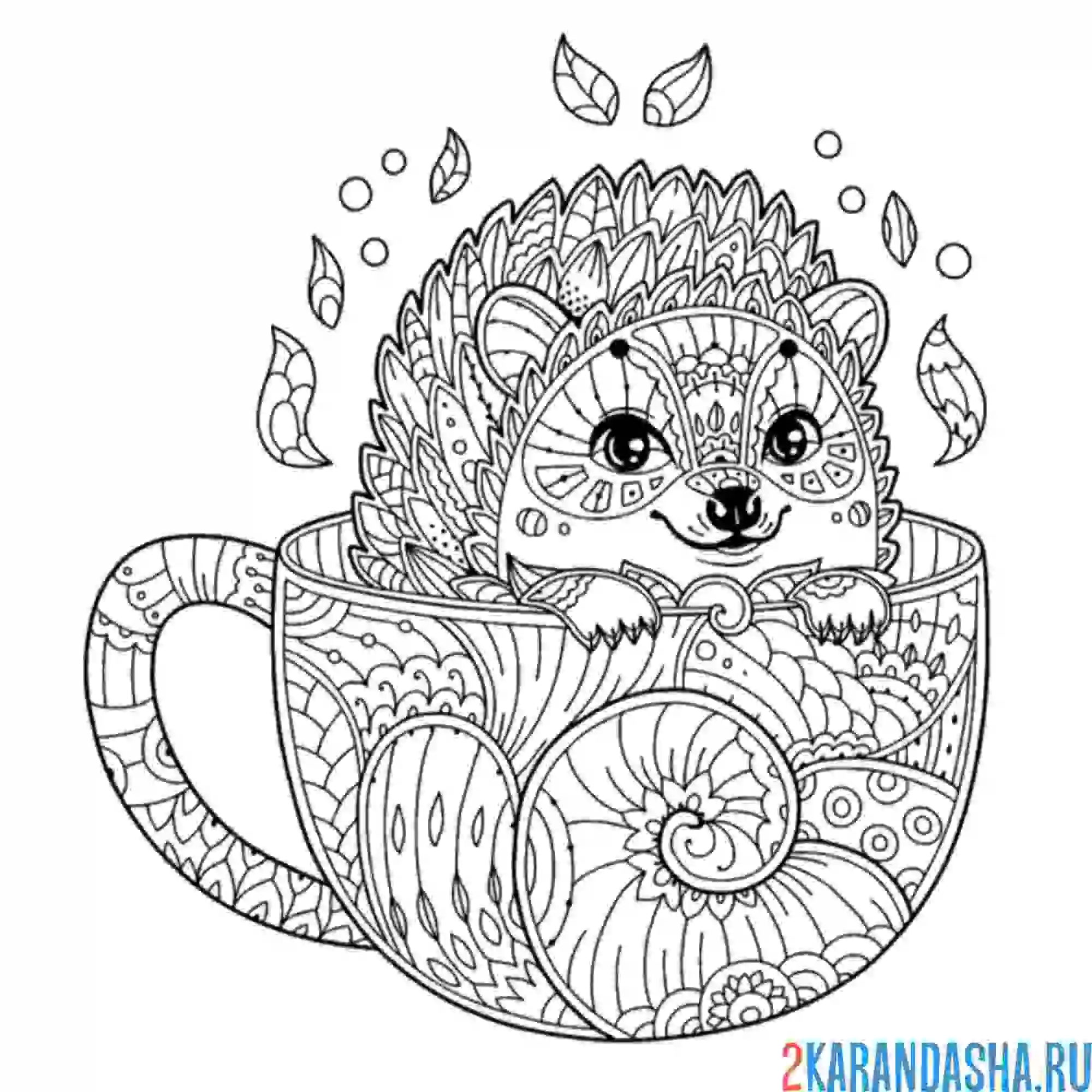 Раскраска ежик чашечка