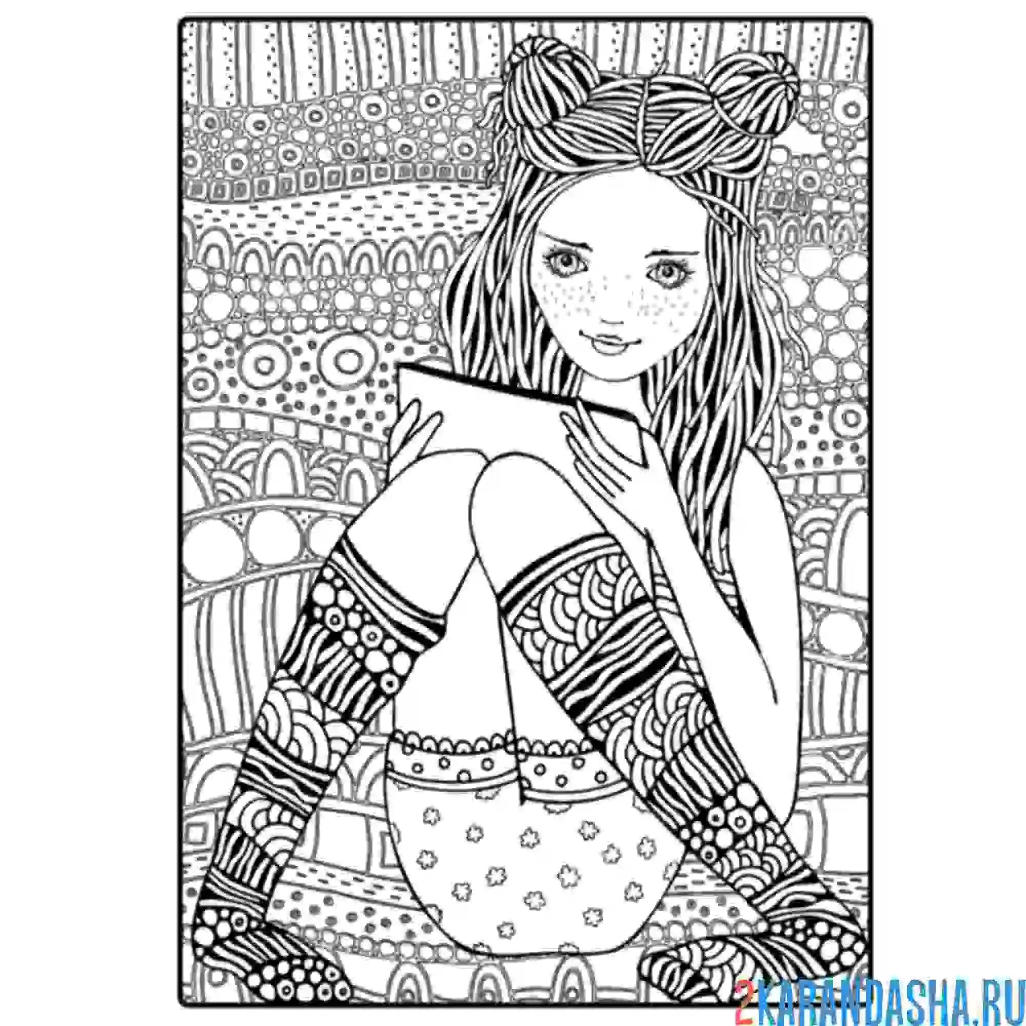 Раскраска девушка с планшетом