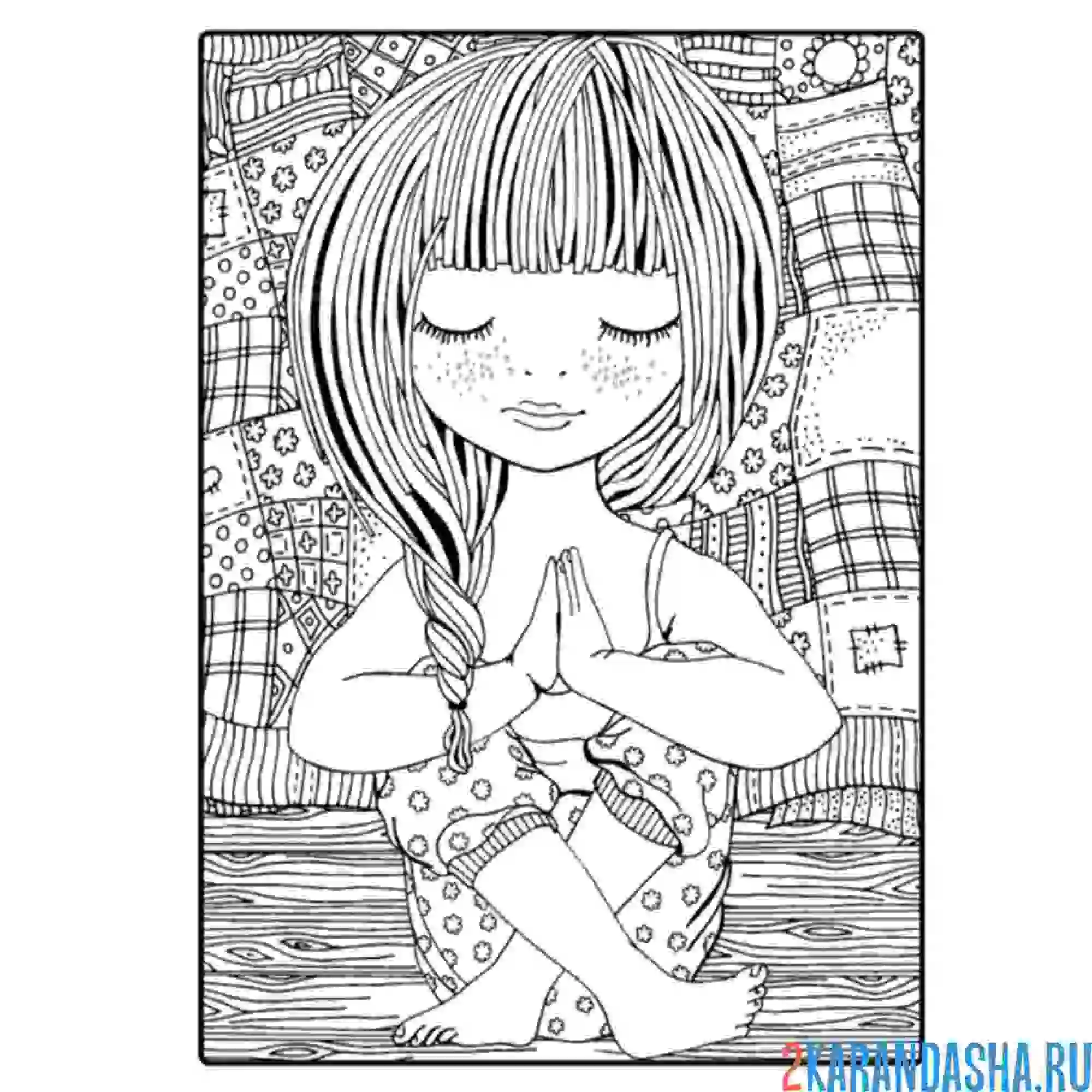 Раскраска девушка медитация