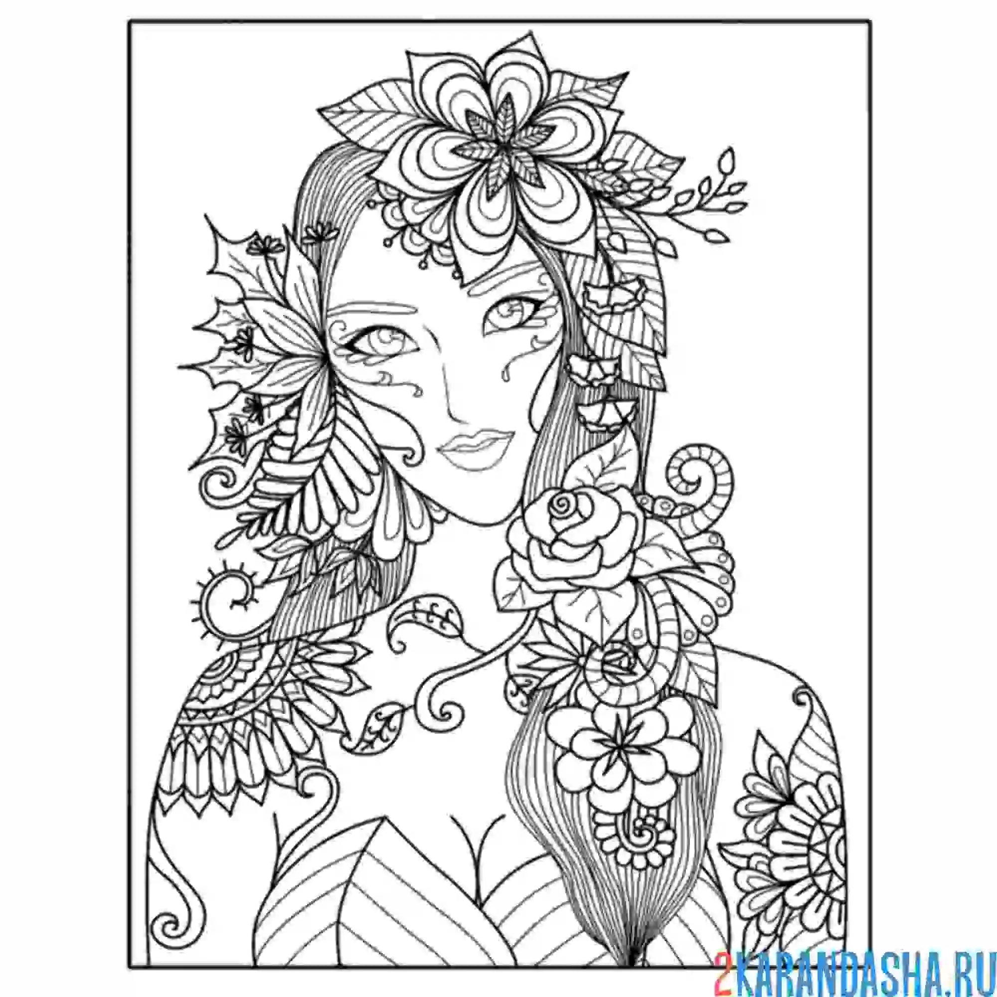 Раскраска лесная нимфа арт-терапия