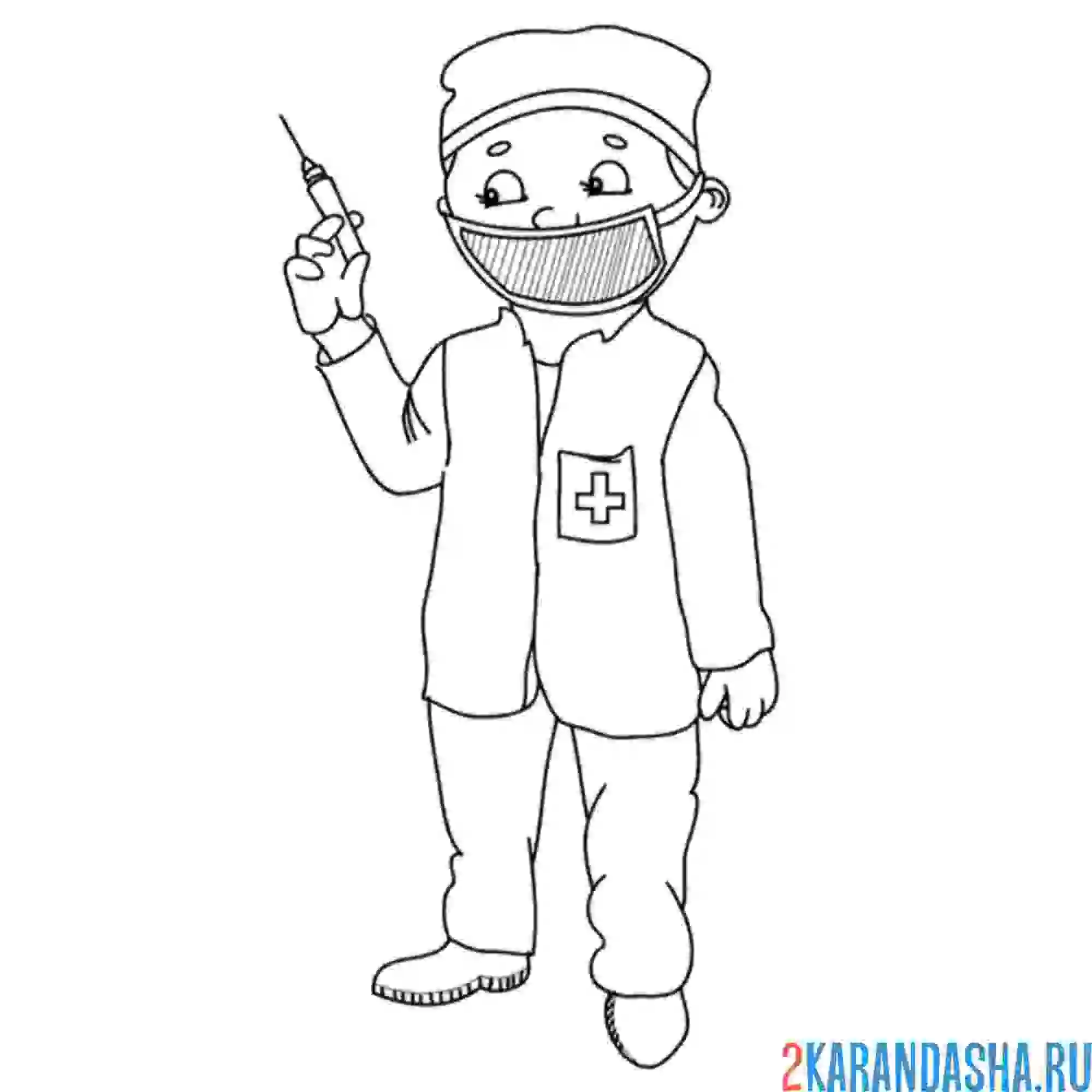 Раскраска врач со шприцом