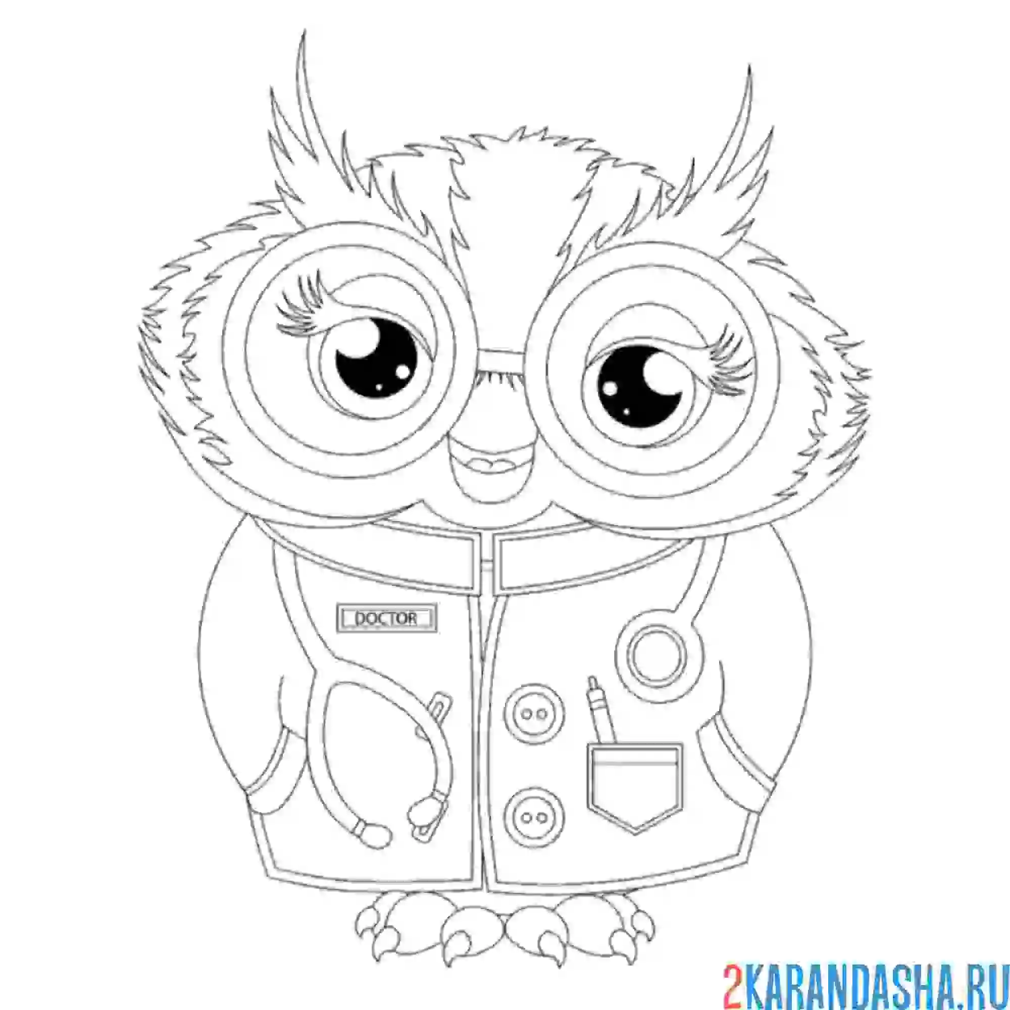Раскраска сова доктор