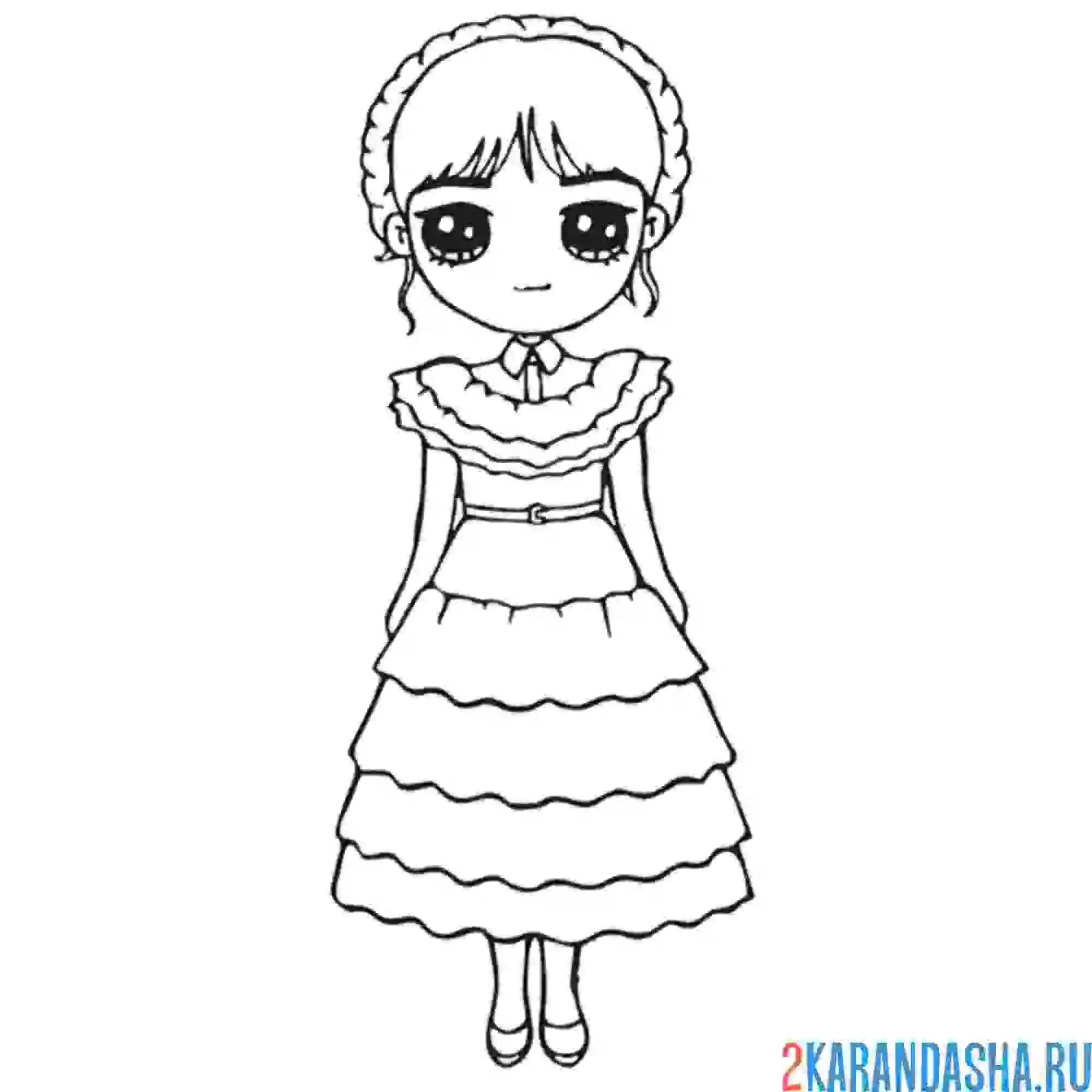 Раскраска уэнздей аддамс в платье