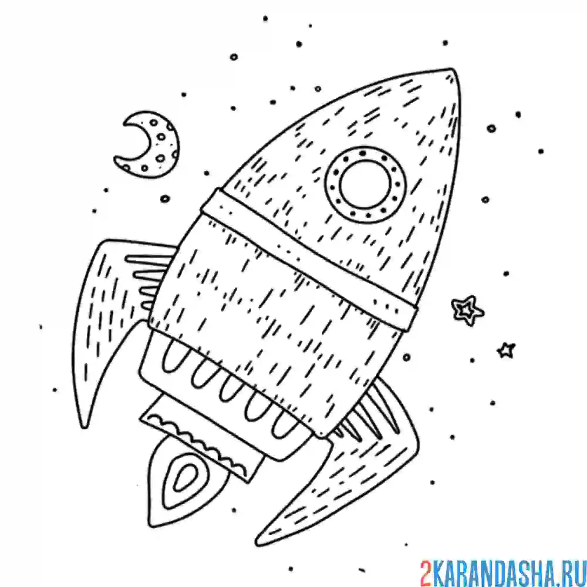 Раскраска луна и ракета