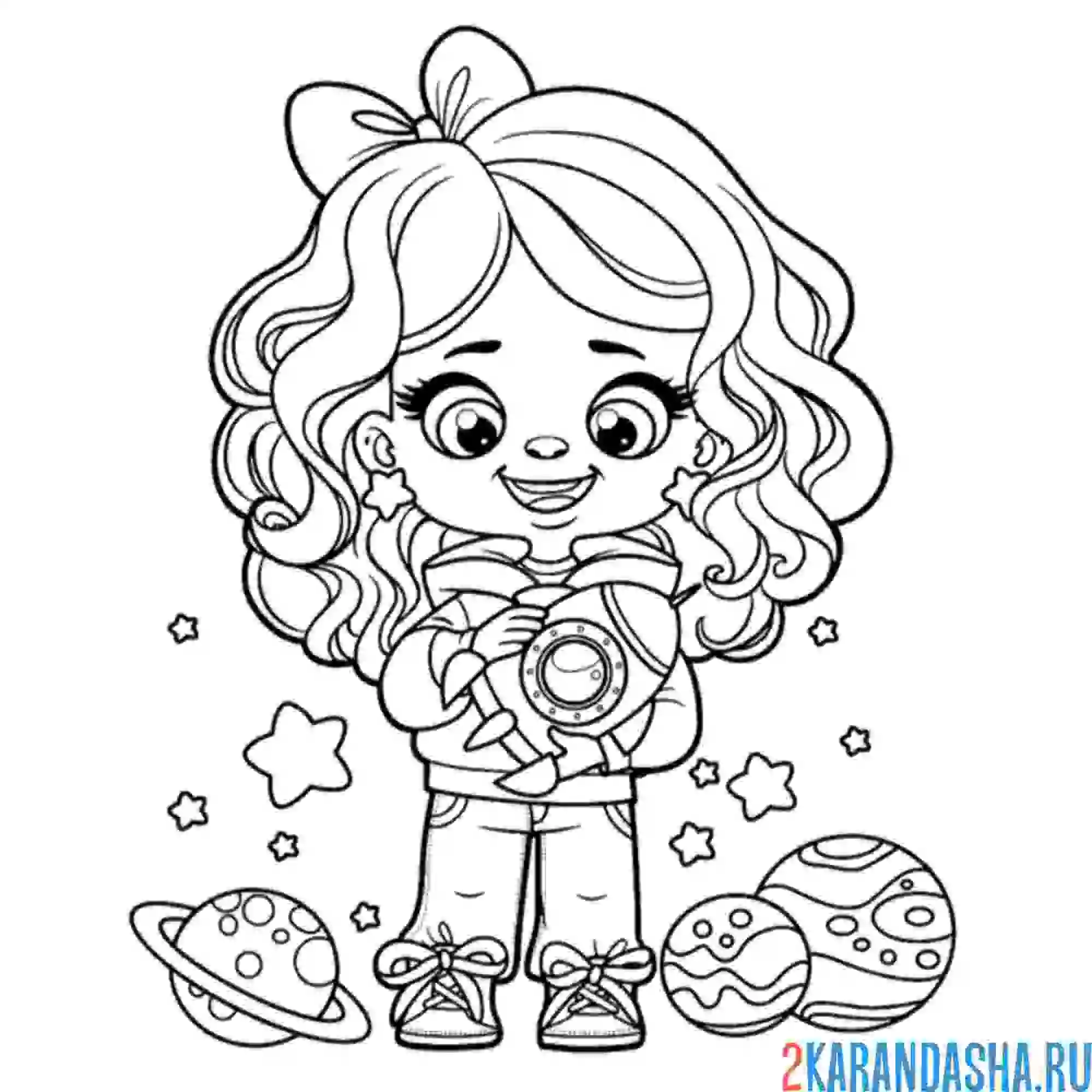 Раскраска девочка с ракетой