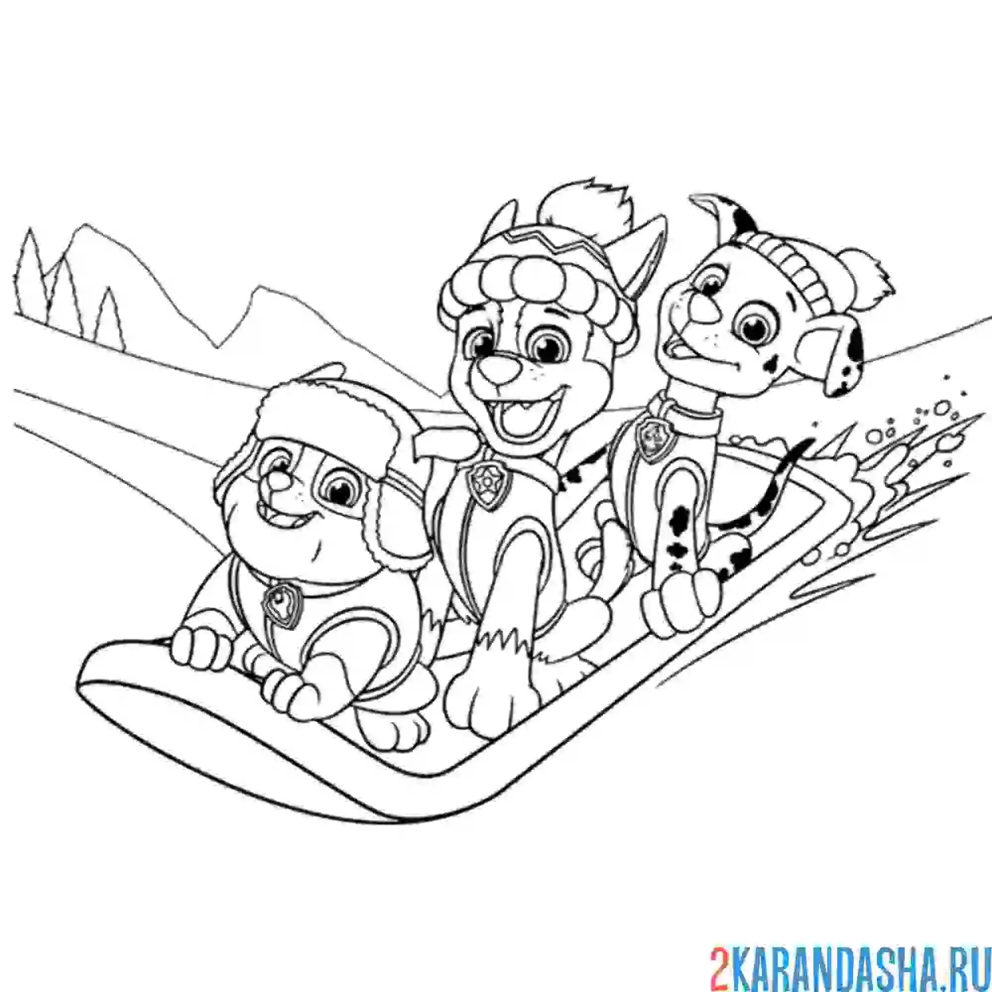 Раскраска щенячий патруль на горке