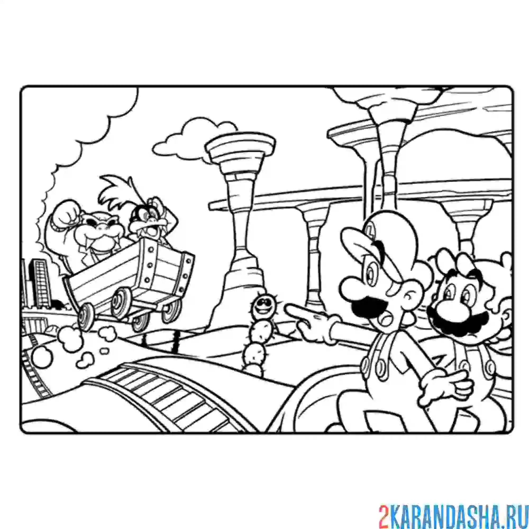 Раскраска луиджи и марио железная дорога