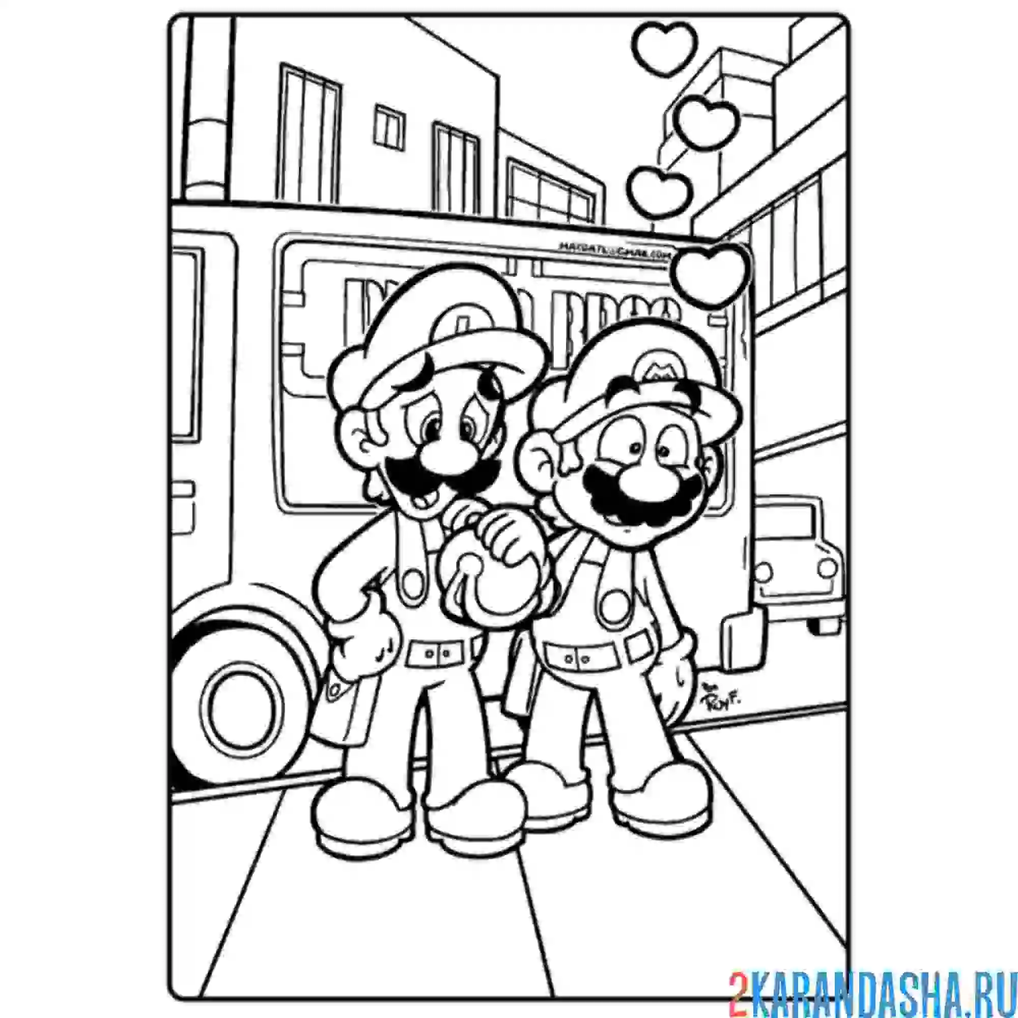 Раскраска влюбился марио
