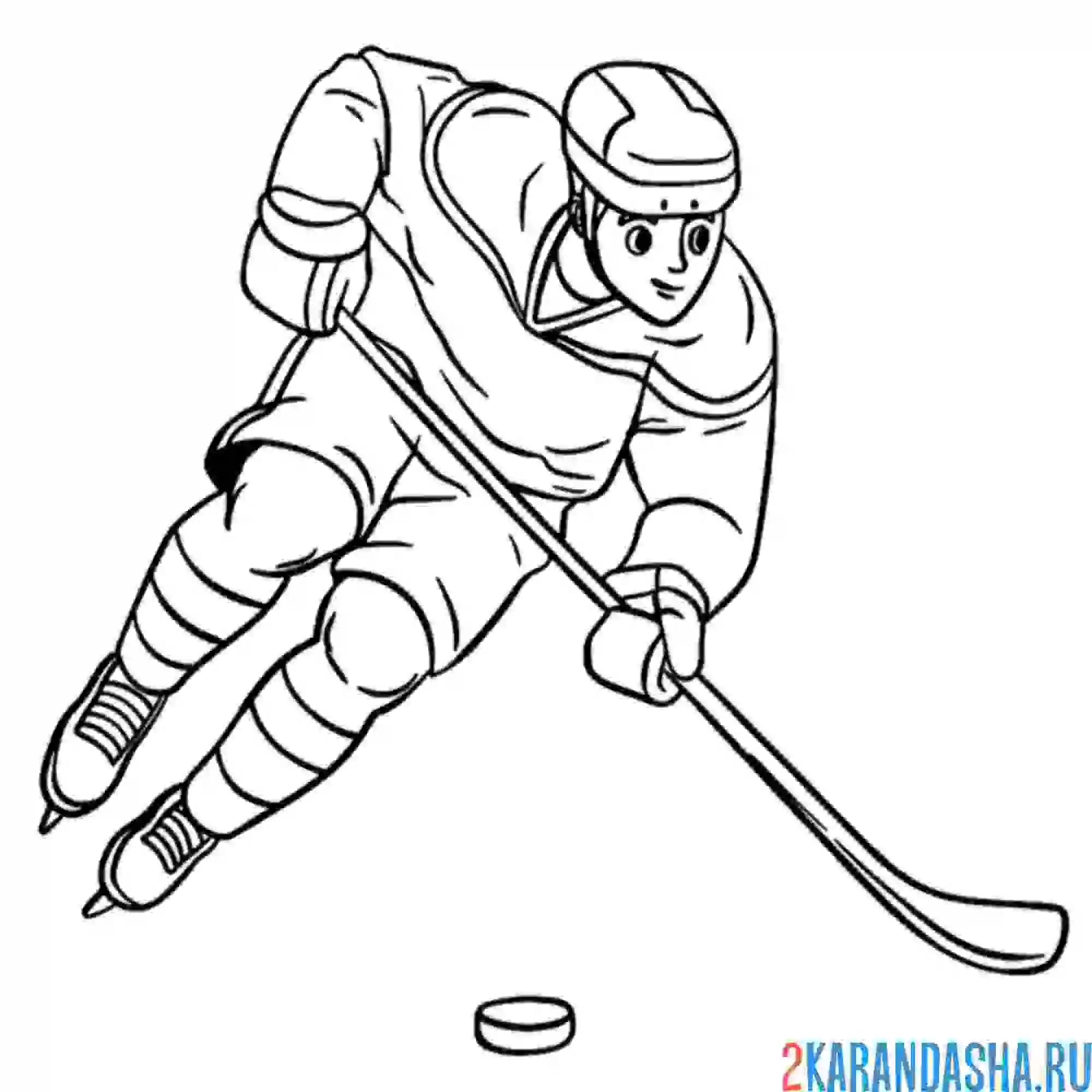 Раскраска хоккеист с шайбой