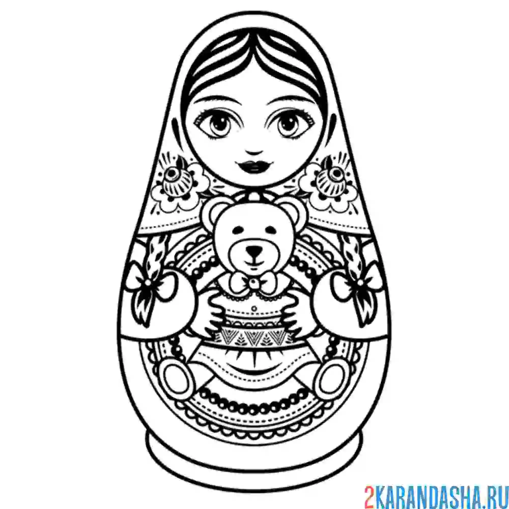 Раскраска русская матрешка национальная