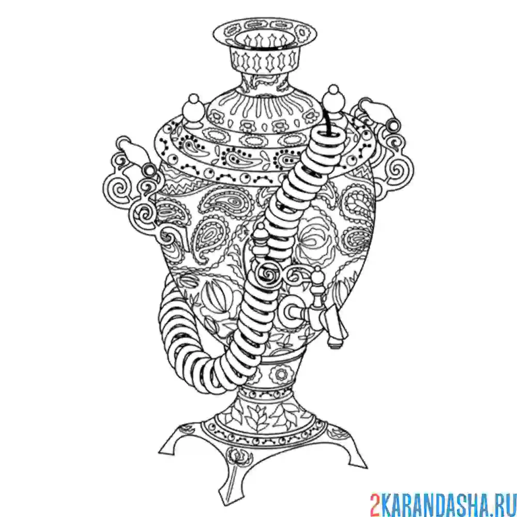Раскраска русский самовар