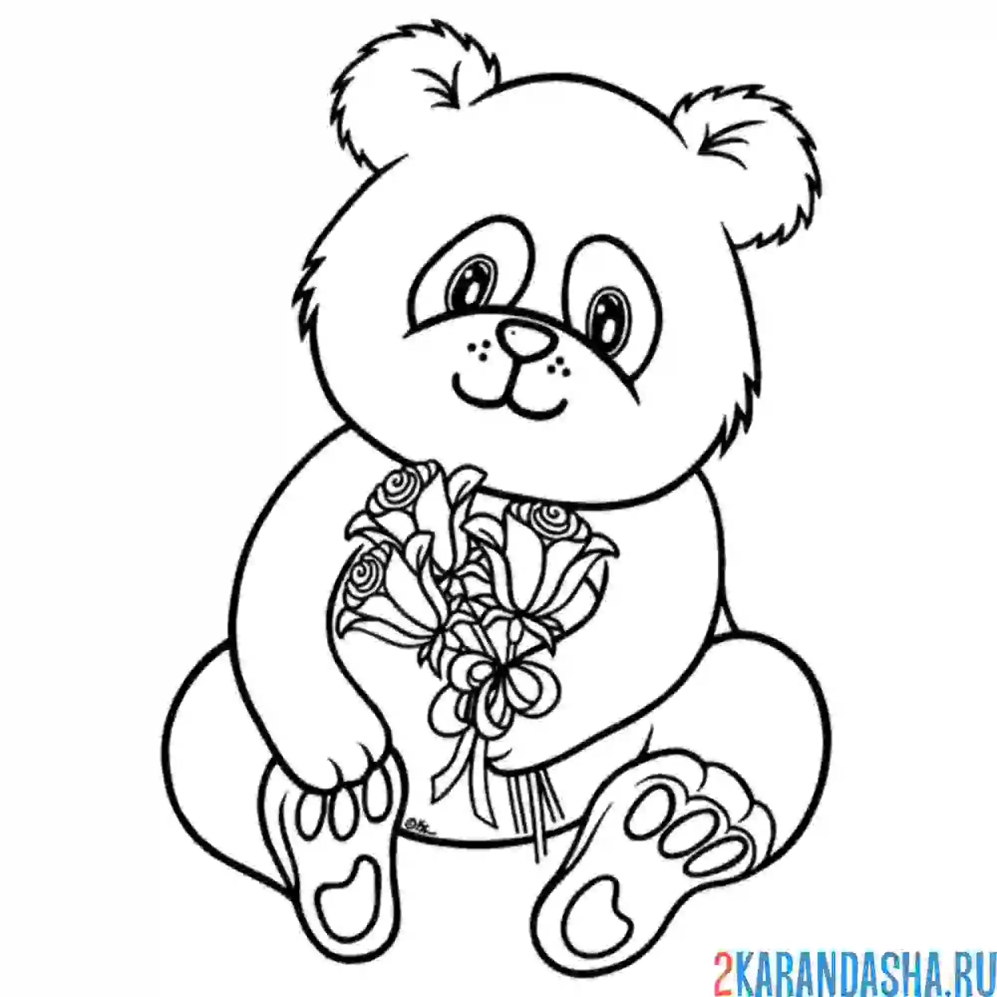 Раскраска панда с цветами