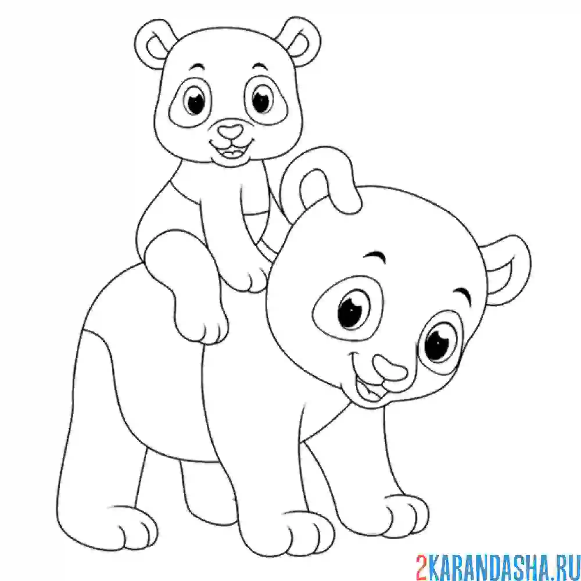Раскраска мама панда и малыш