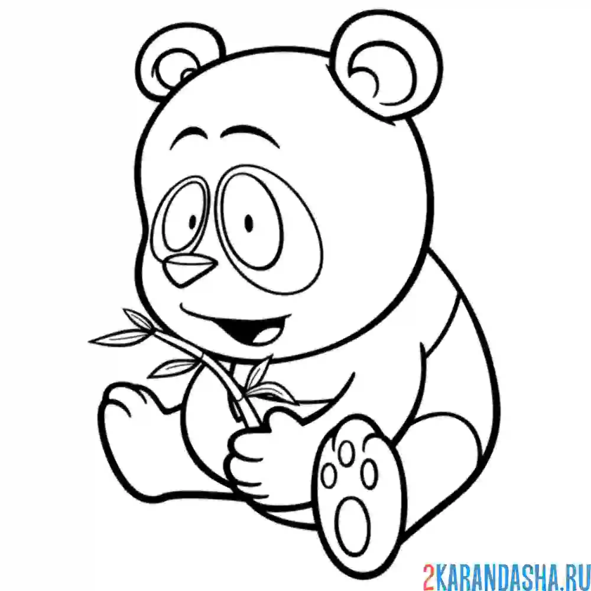 Раскраска панда с листочком