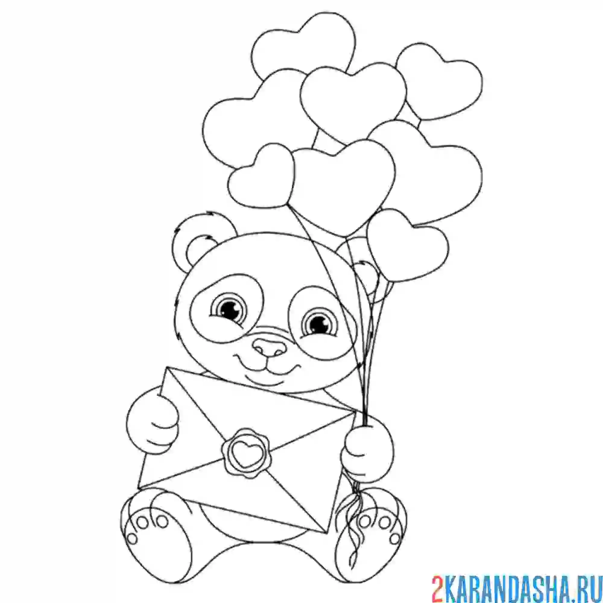 Раскраска панда и сердечки