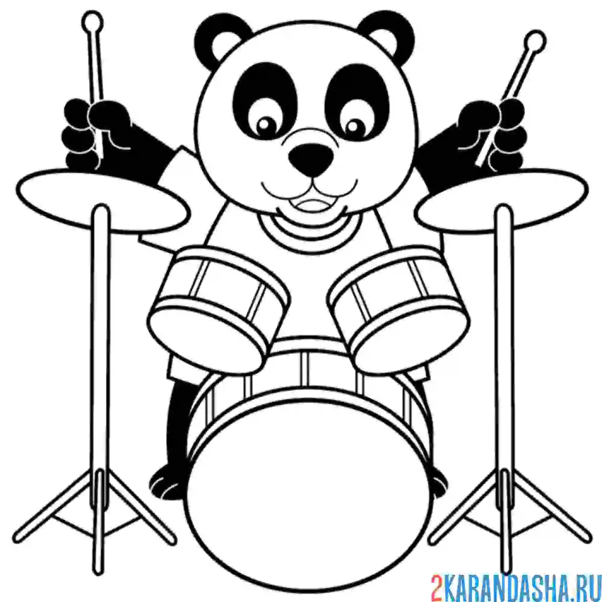 Раскраска панда барабанщик