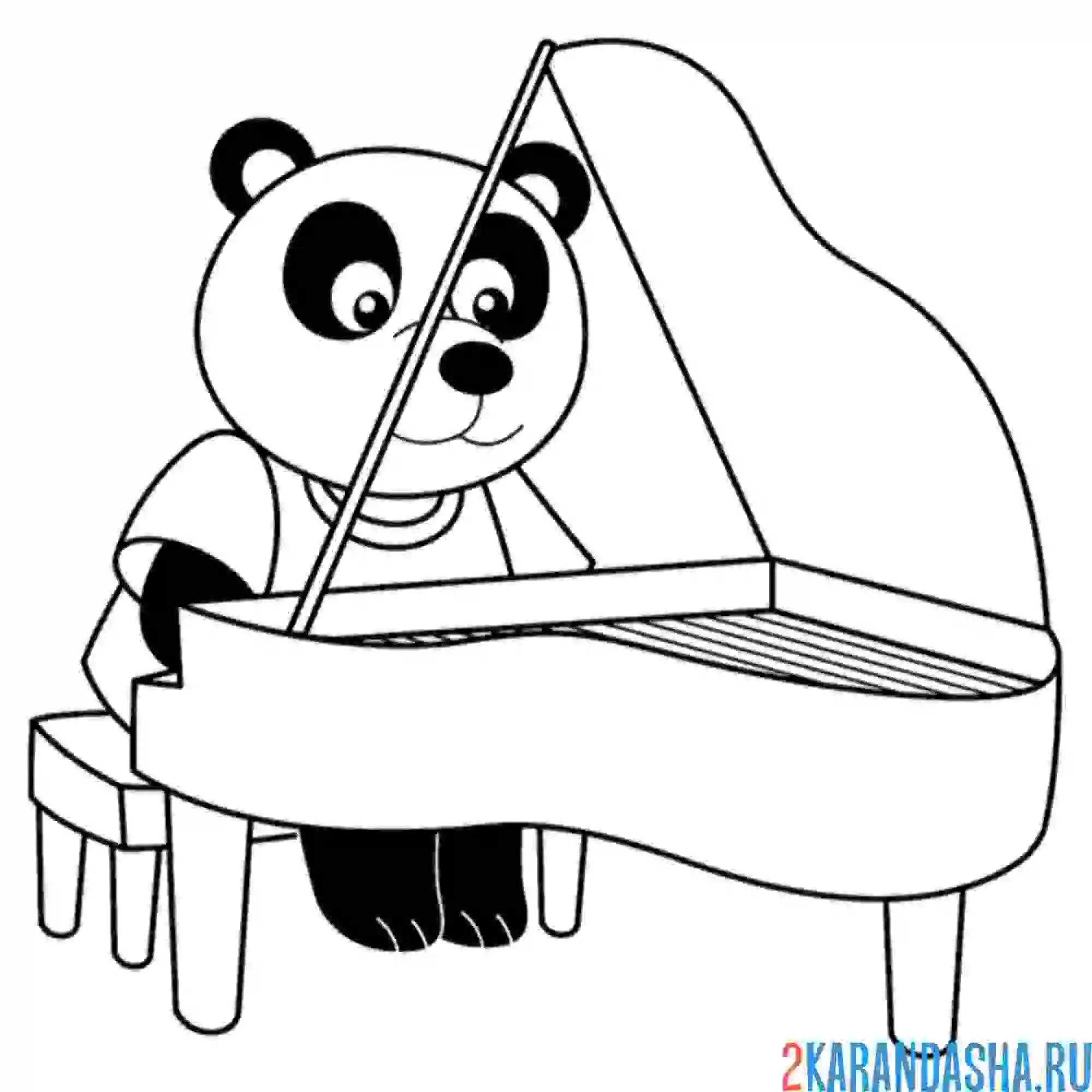 Раскраска панда пианист