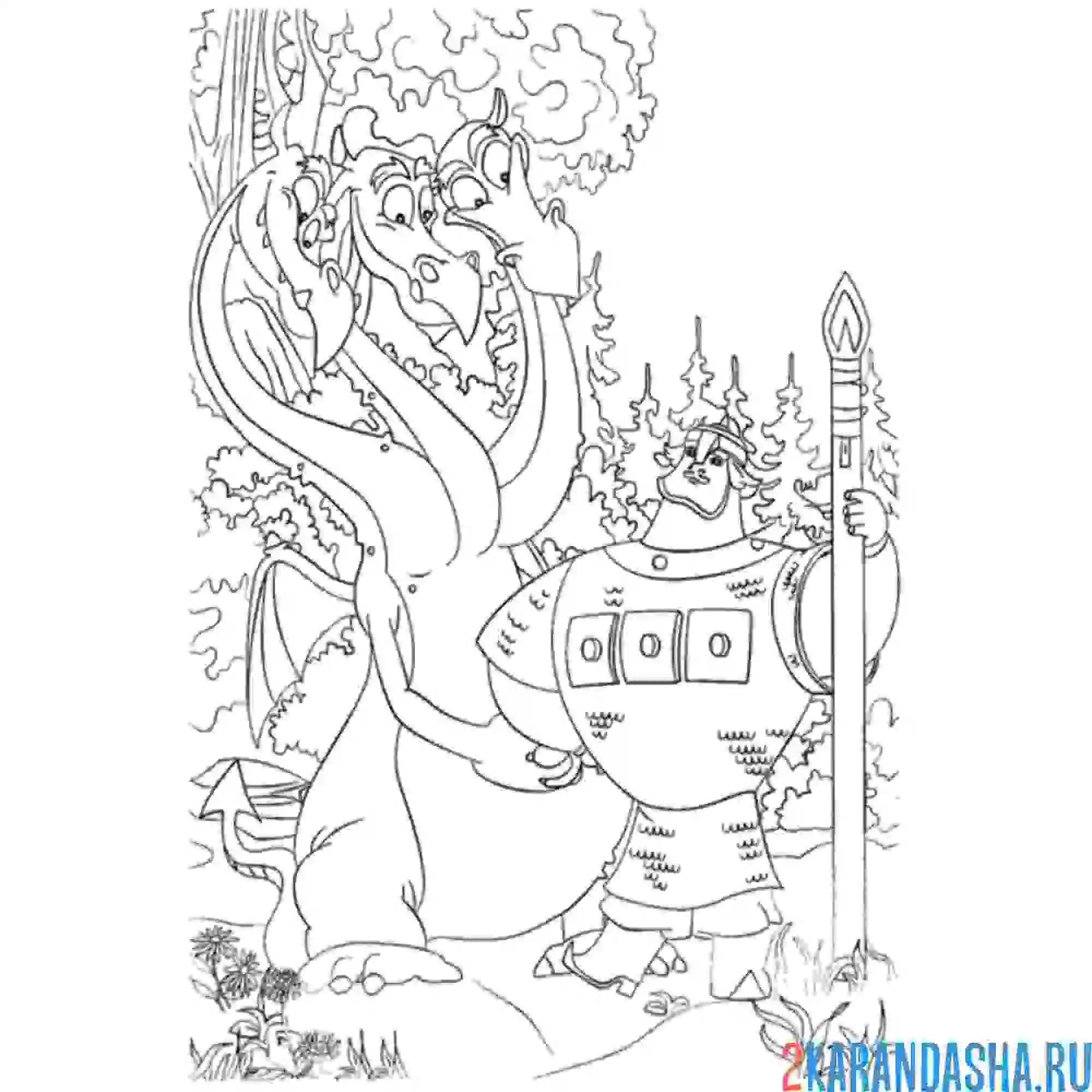 Раскраска богатырь и змей горыныч