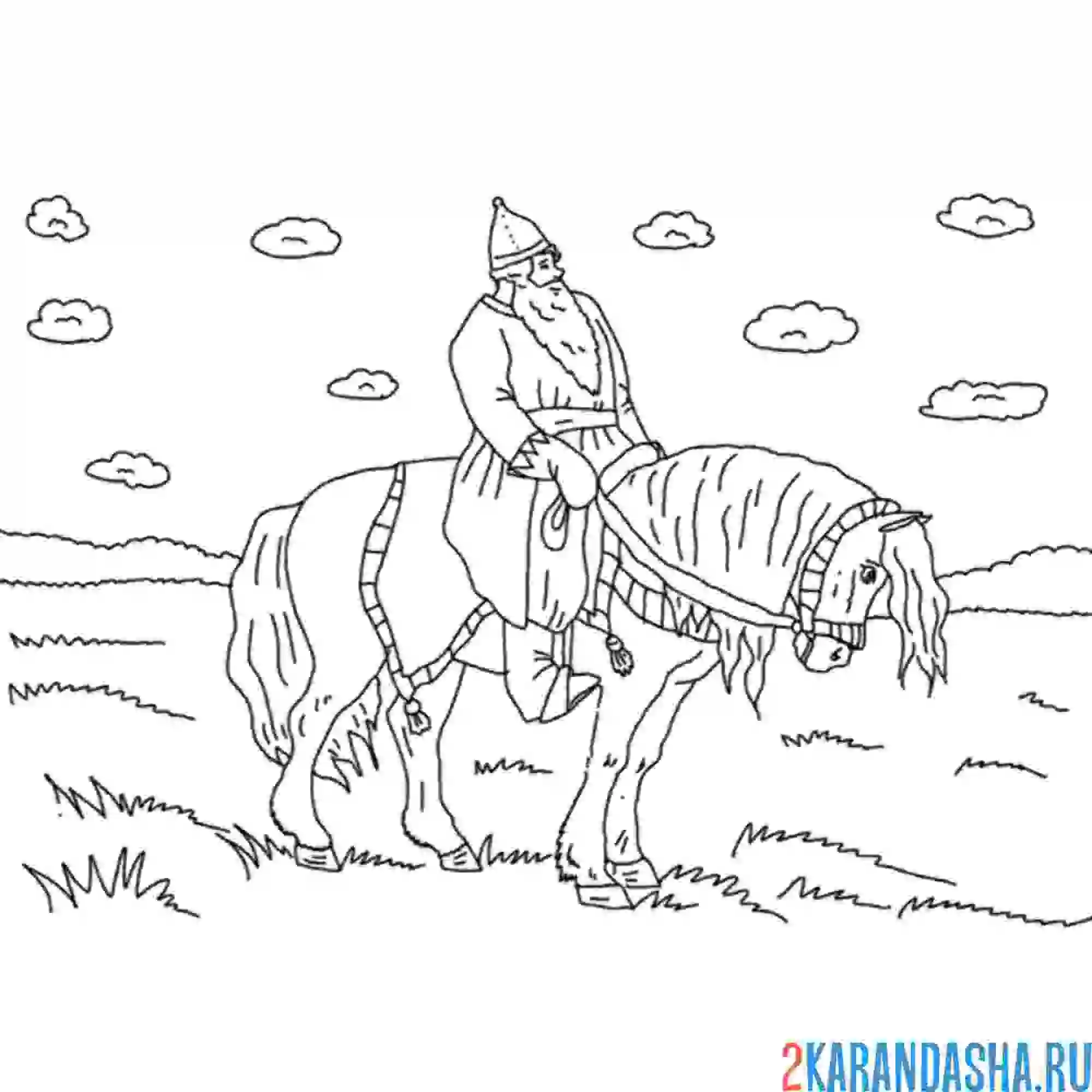 Раскраска русский богатырь на коне
