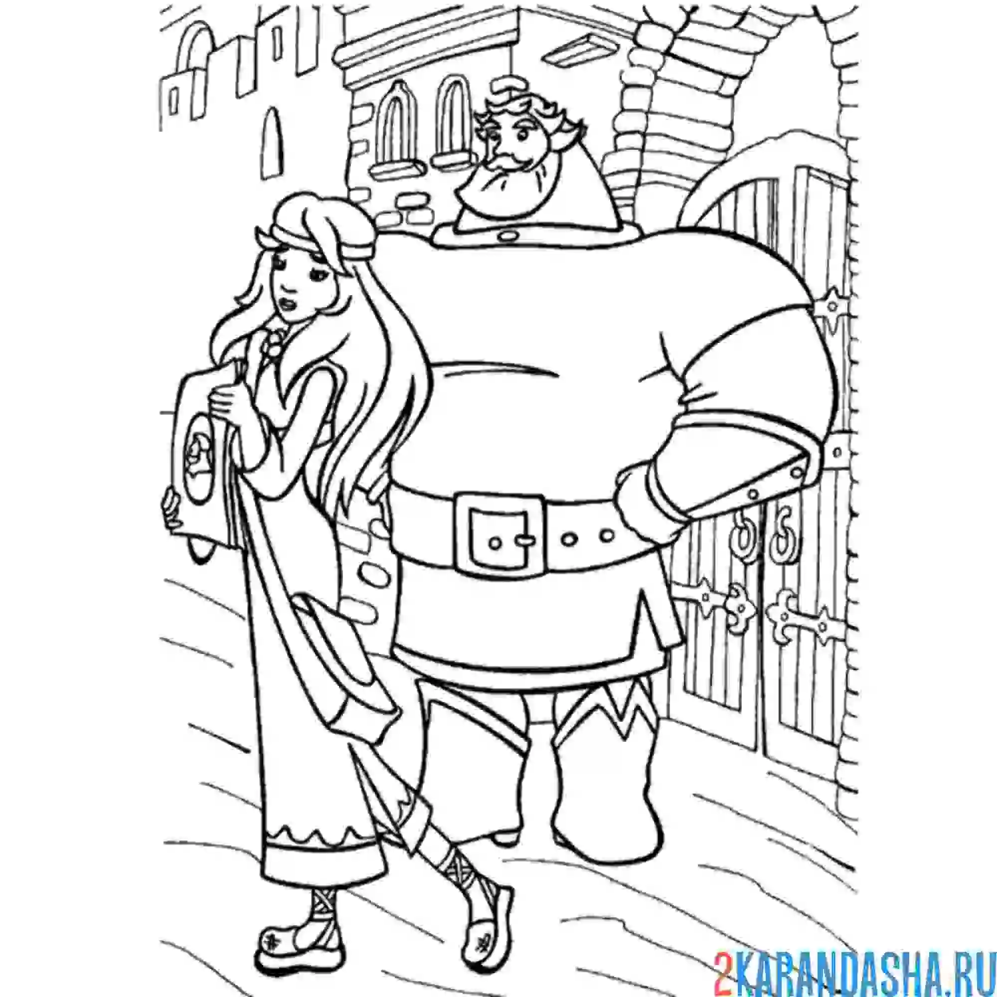 Раскраска сильный богатырь и его жена