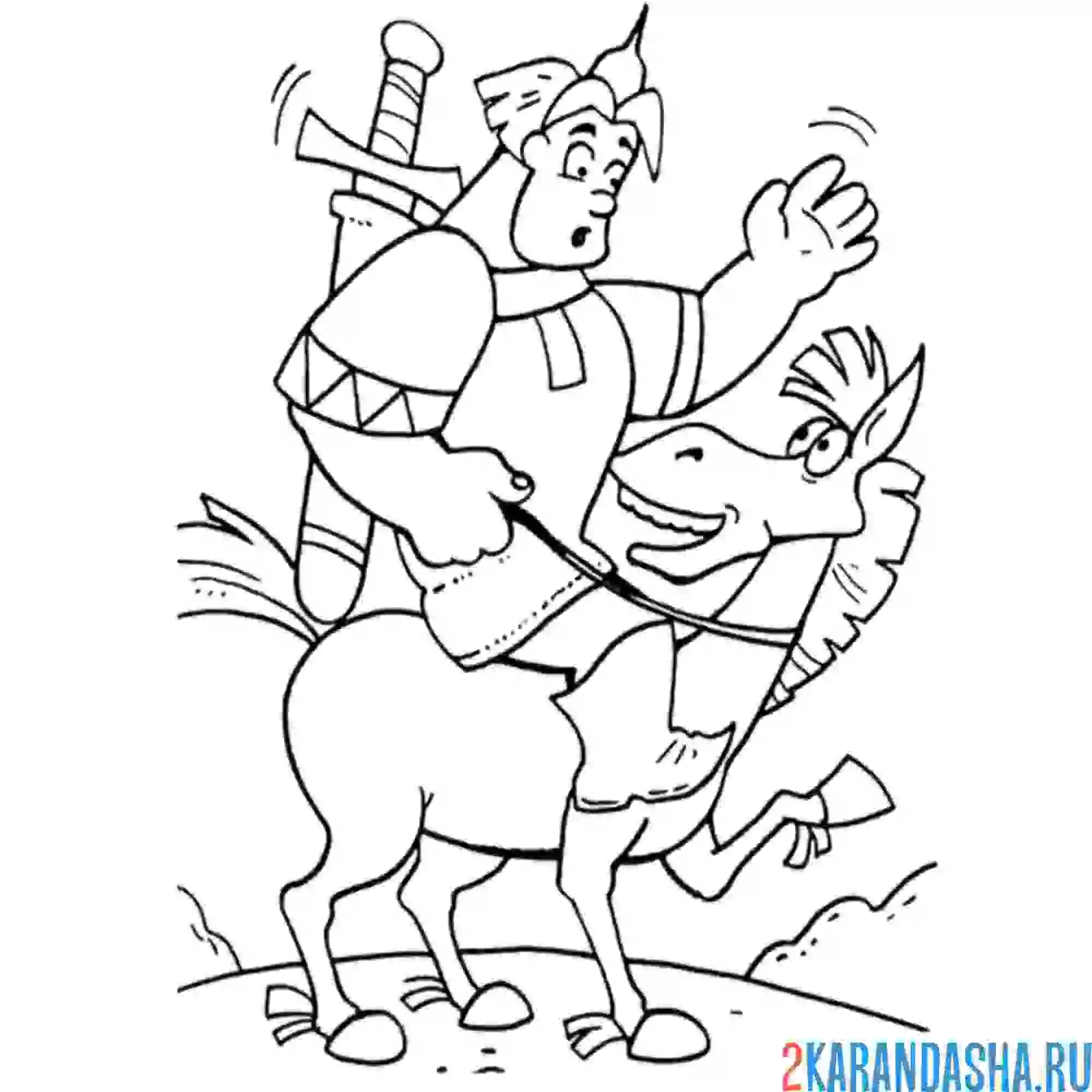 Раскраска алеша попович на коне