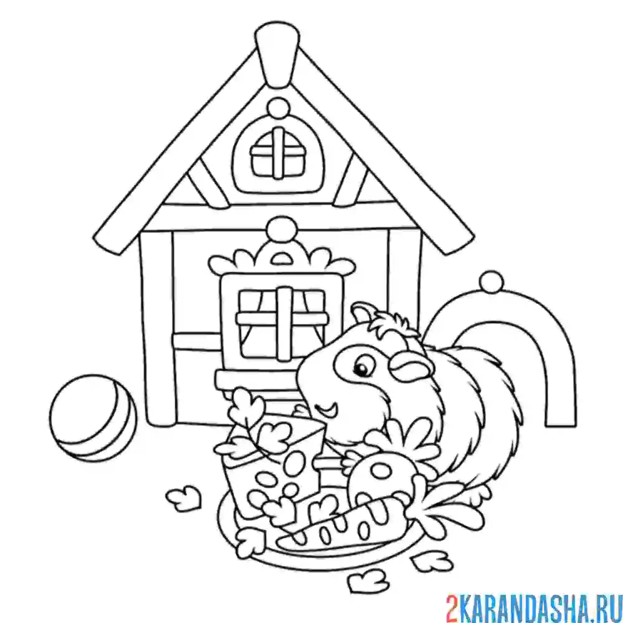 Раскраска хомяк и домик