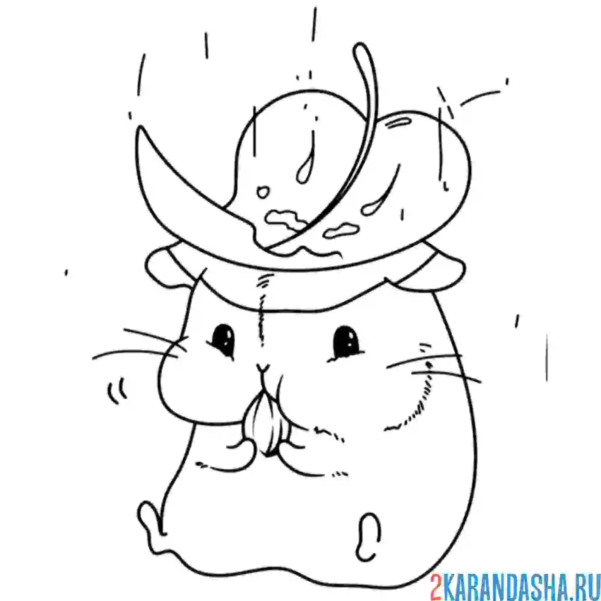 Раскраска хомяк под дождем