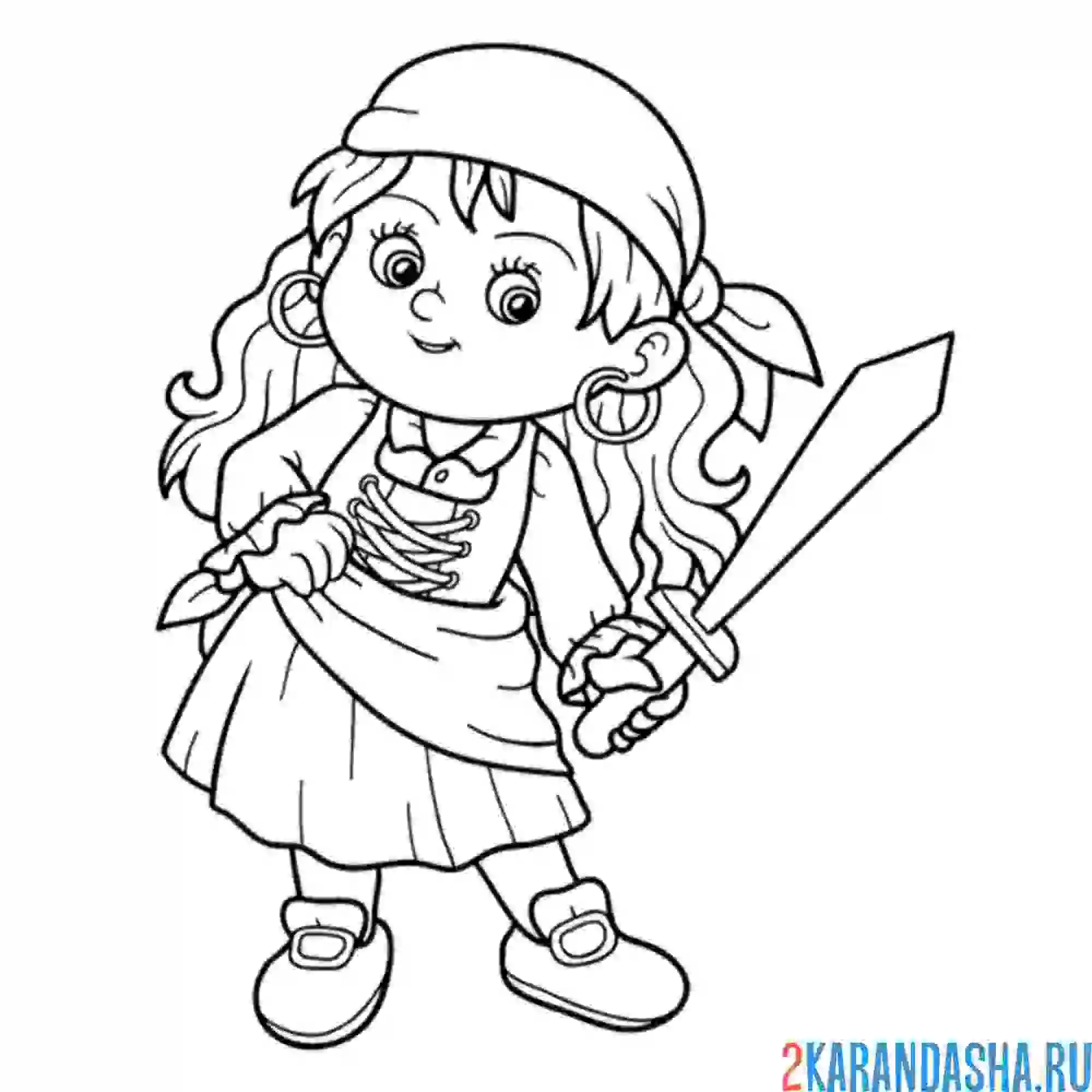 Раскраска девочка пират