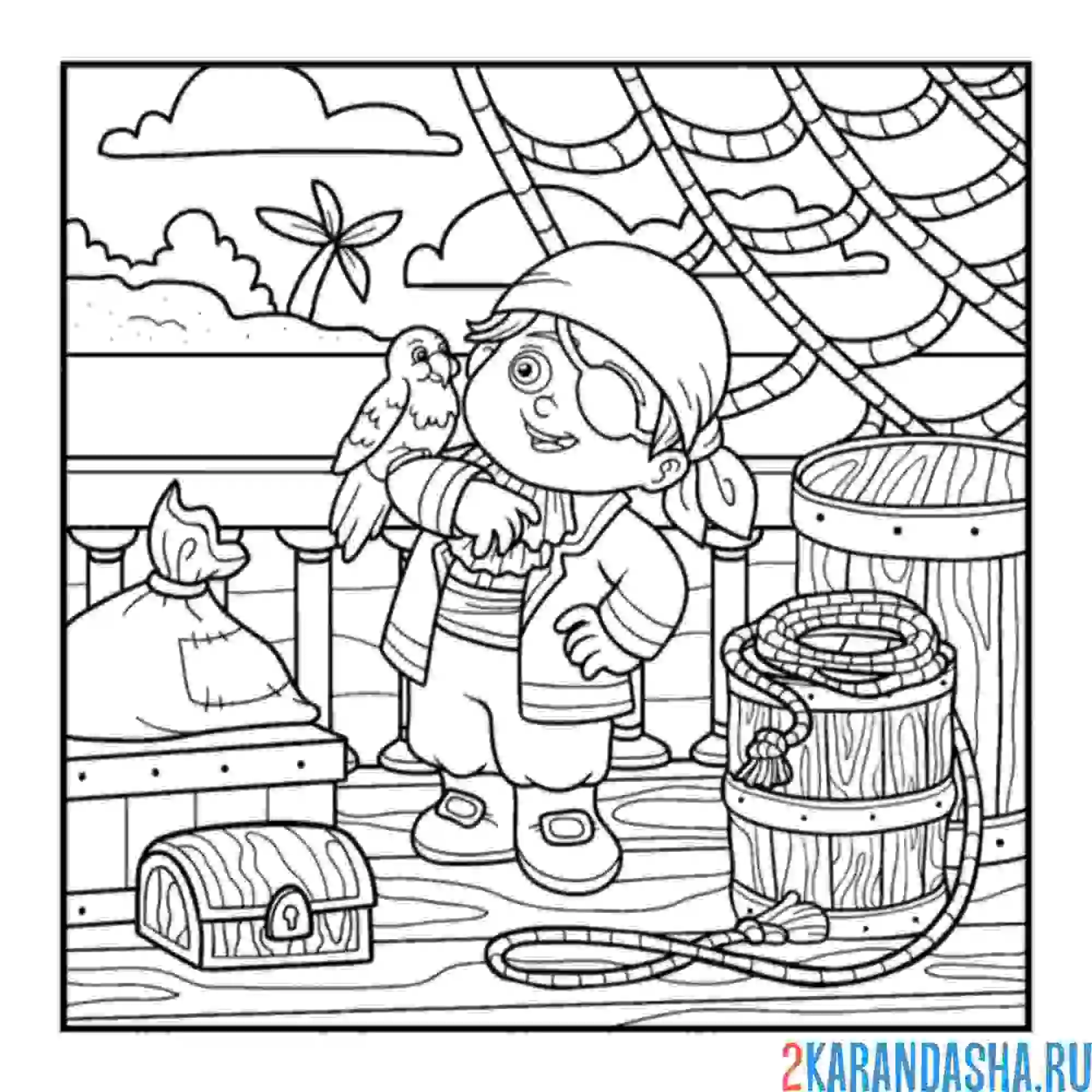Раскраска пират на палубе