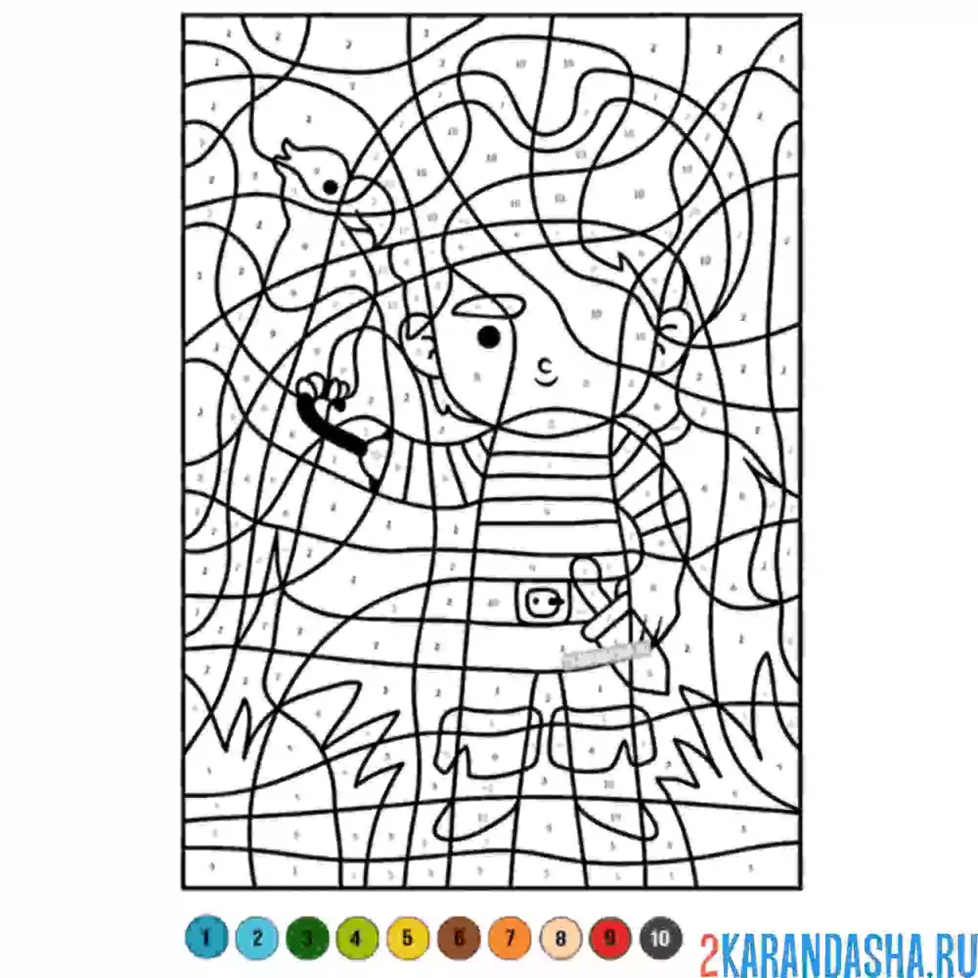 Раскраска по номерам: пират по номерам