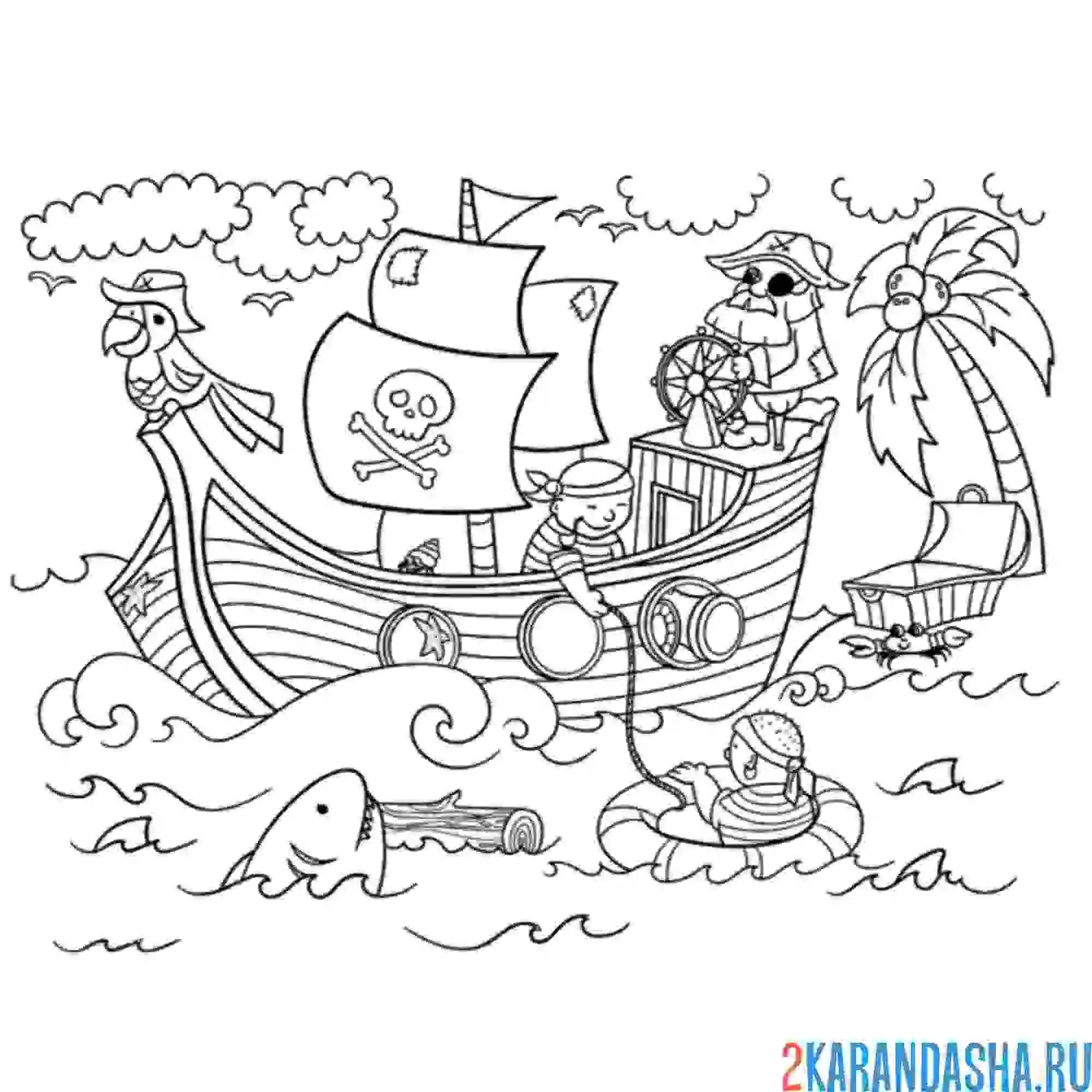 Раскраска корабль пиратов