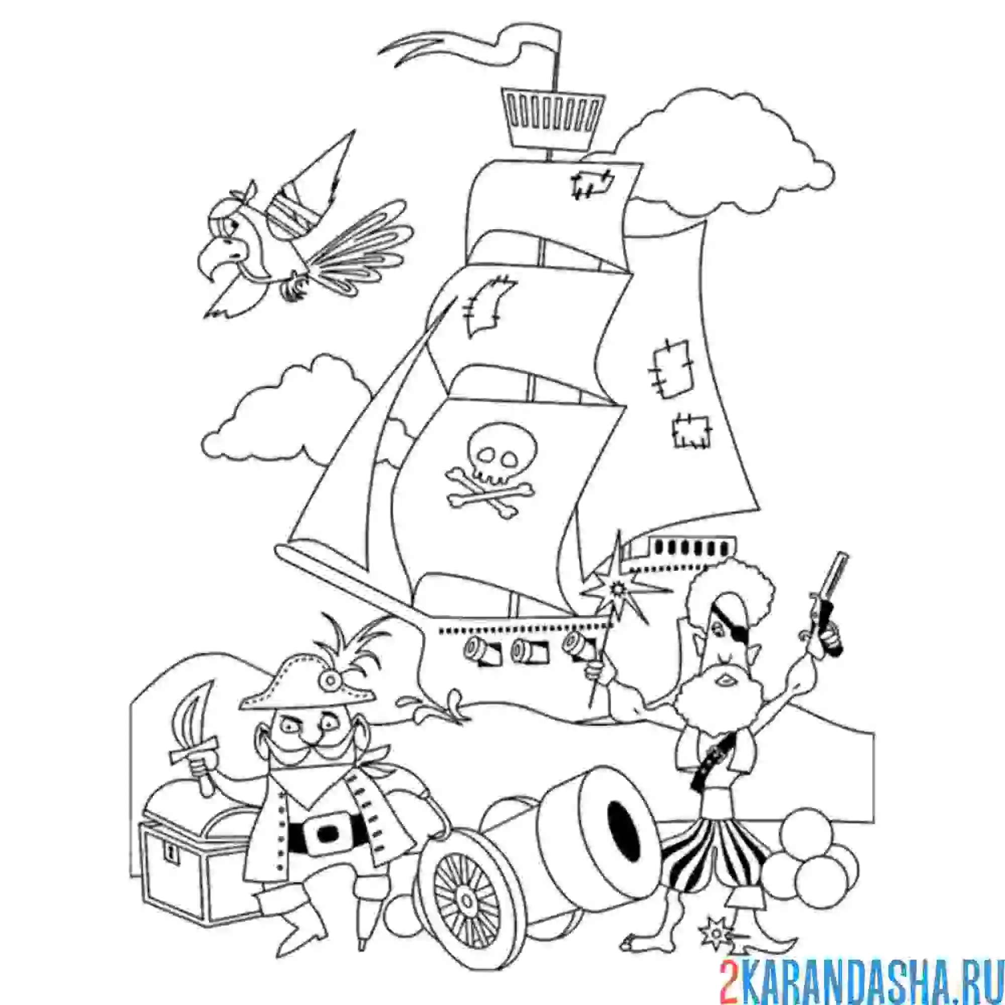 Раскраска разбойники пираты корабль
