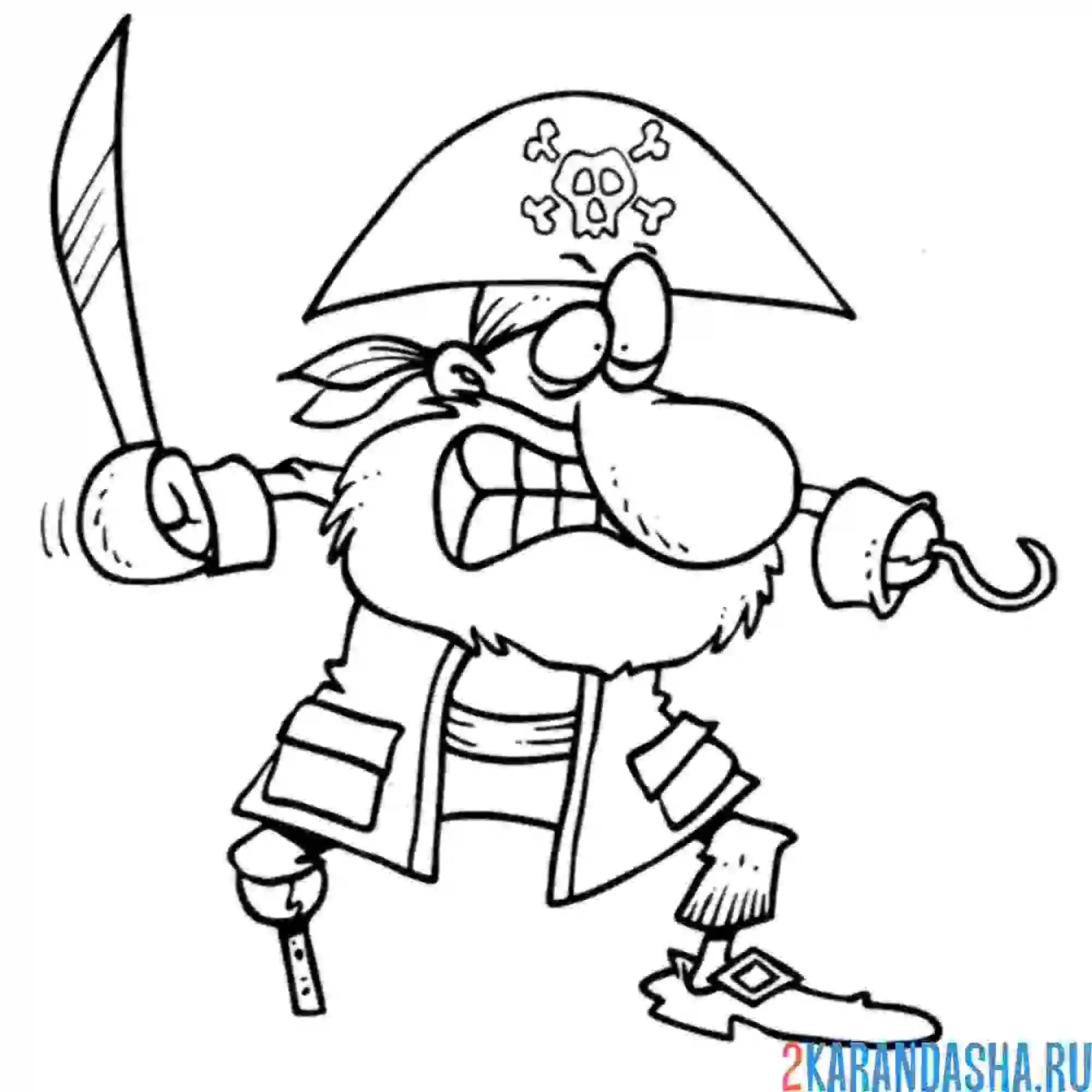 Раскраска пират без ноги