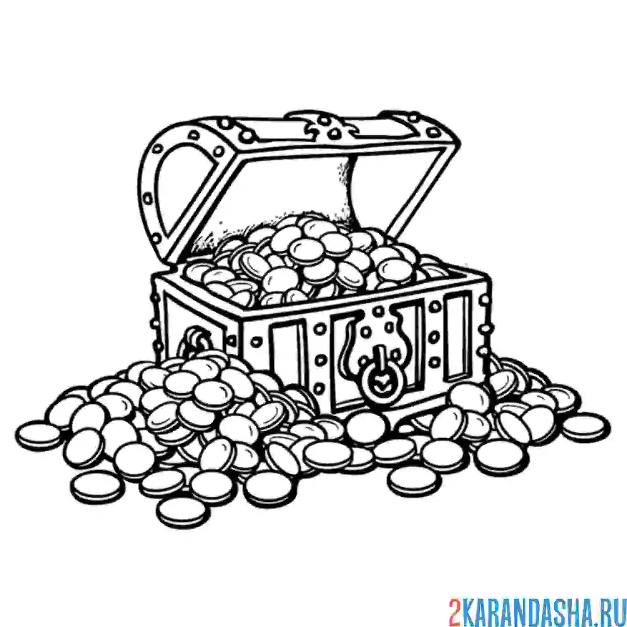Раскраска пиратский сундук с сокровищами