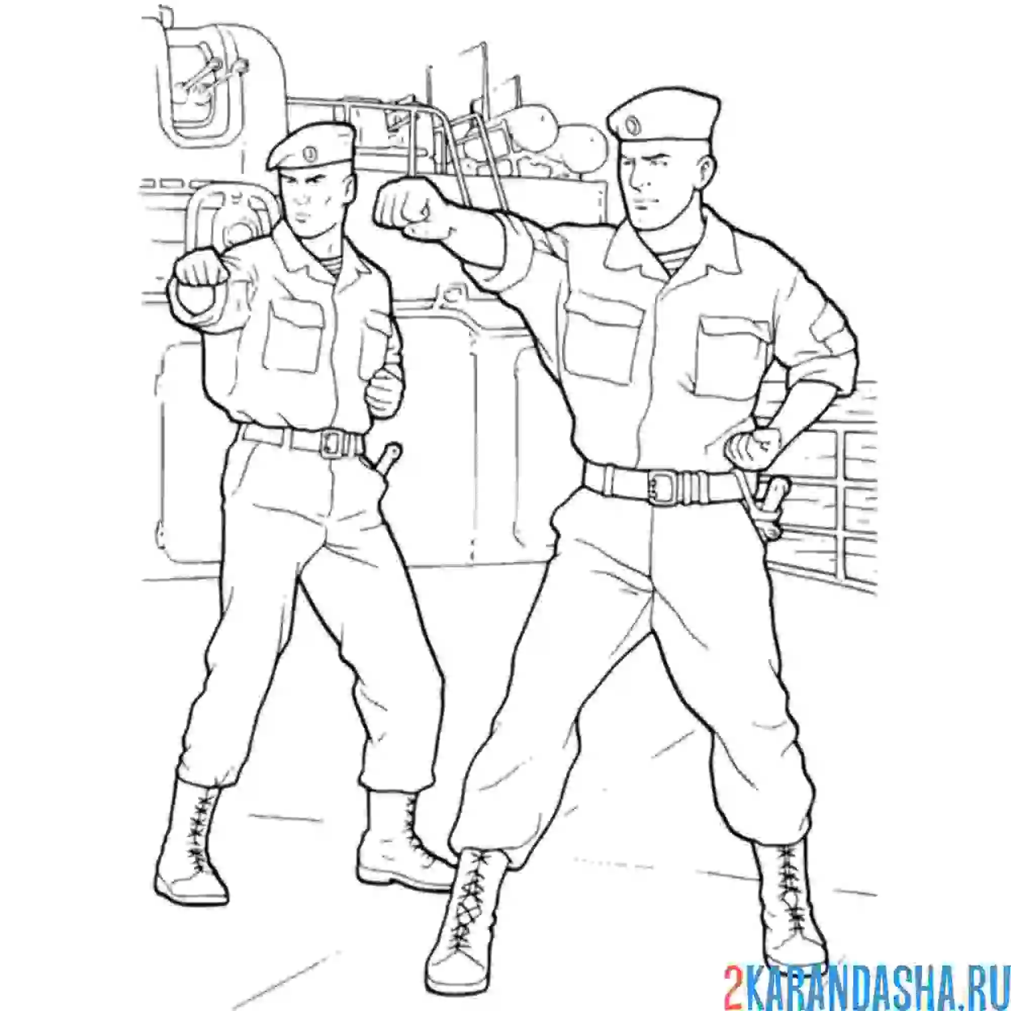 Раскраска солдаты на корабле