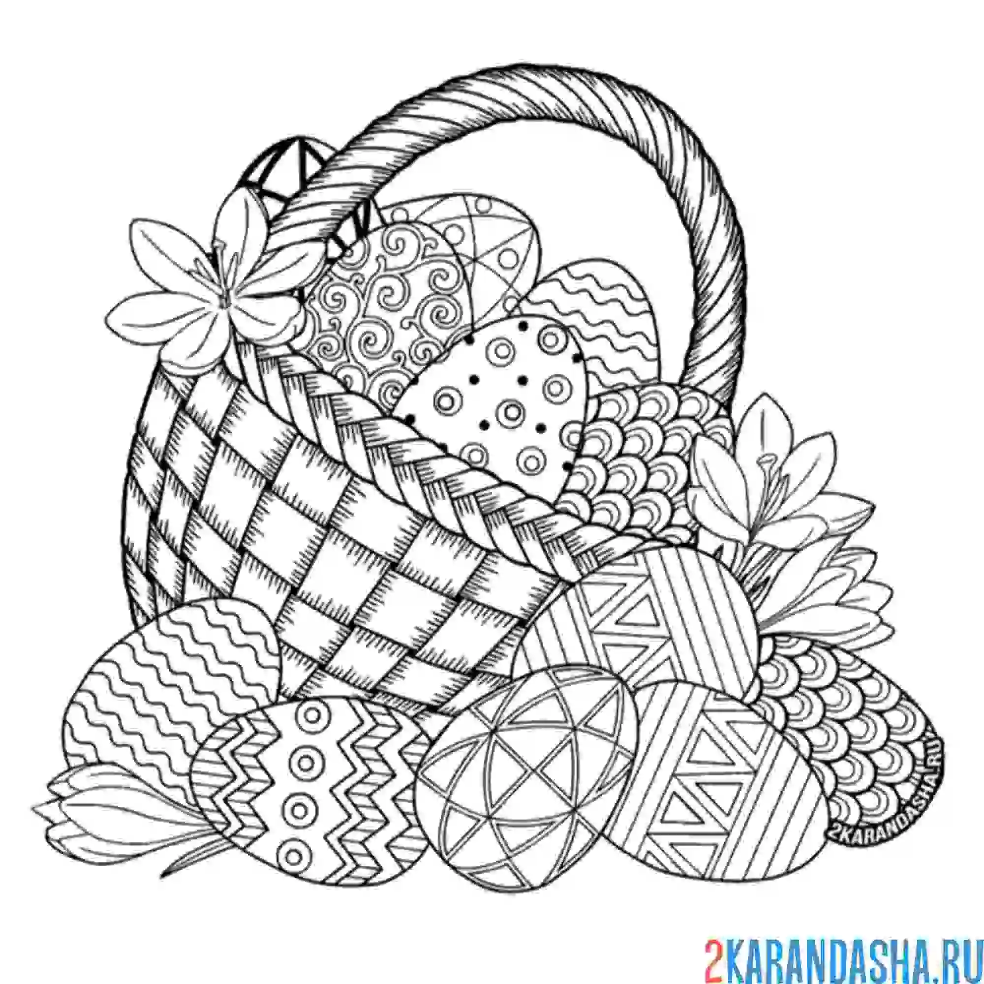 Раскраска яички в корзинке на пасху
