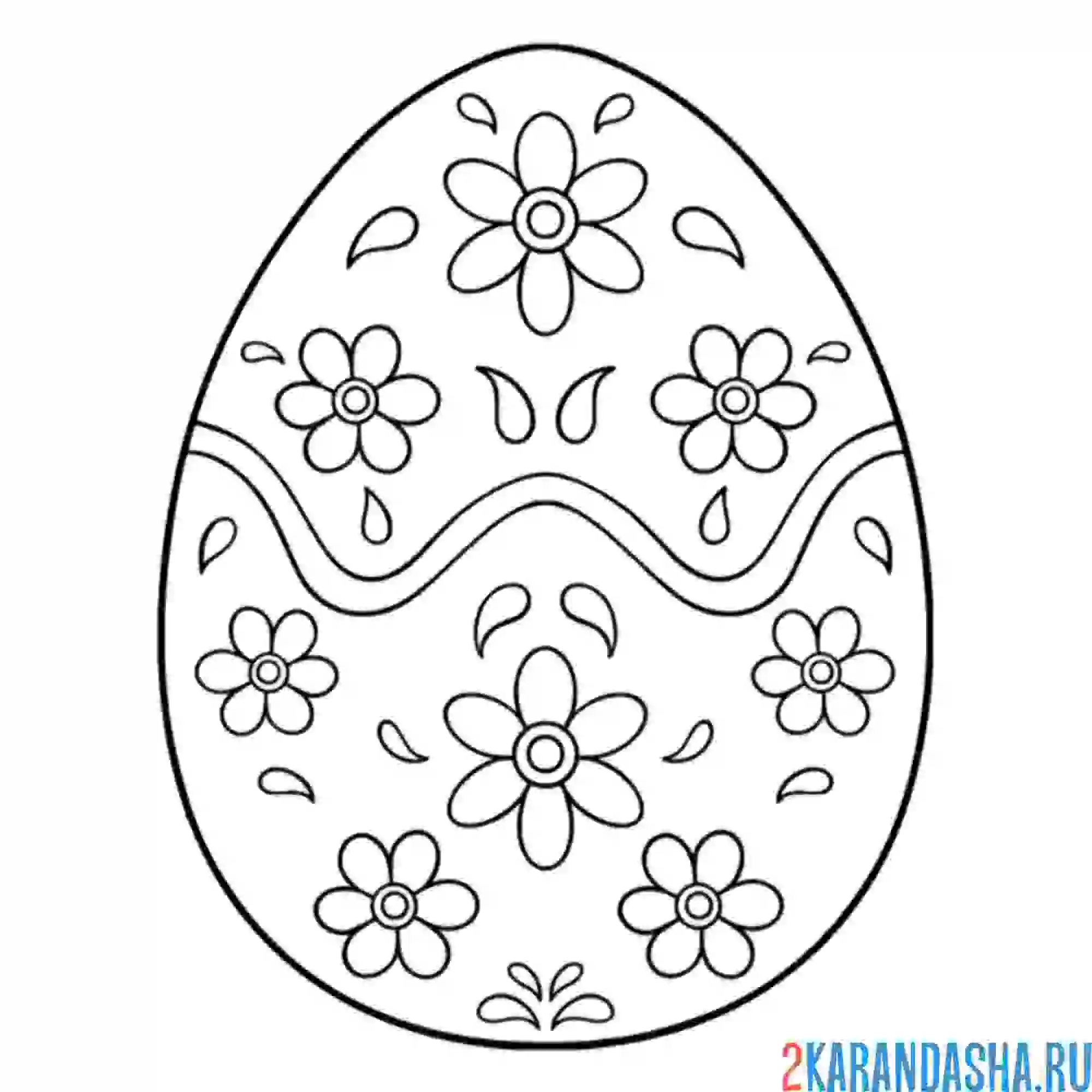 Раскраска пасхальное яйцо с цветочками