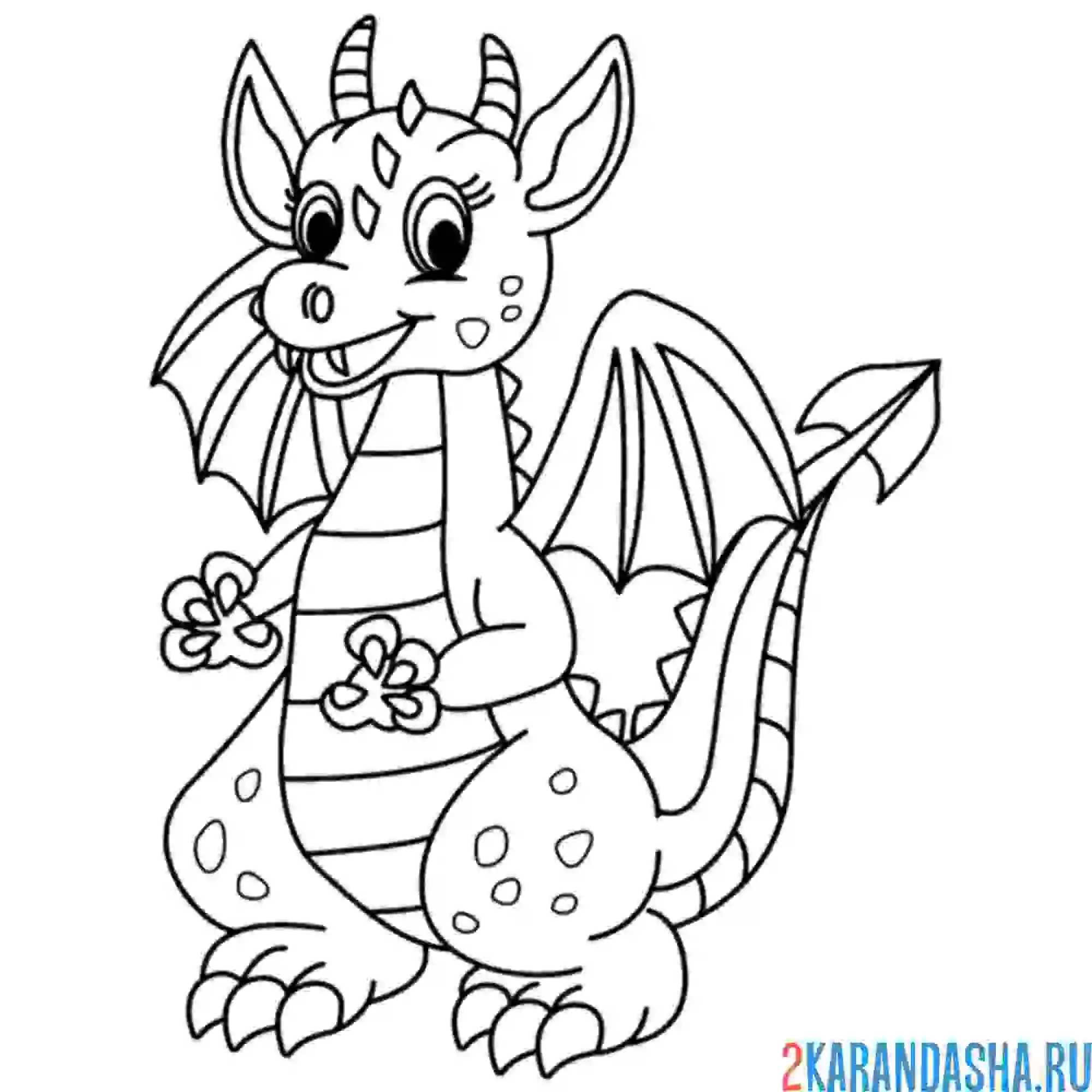 Раскраска дракон с рожками